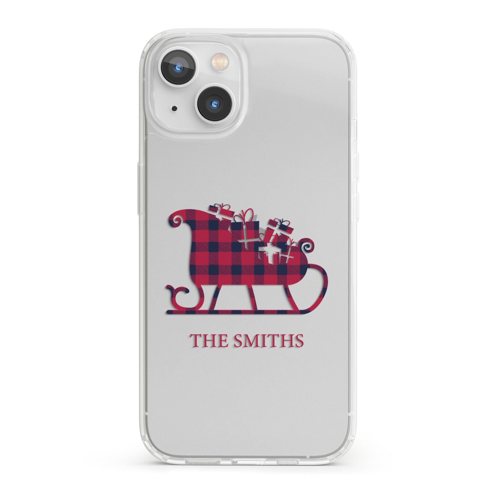 Tartan Santa Sleigh Personalised Surname iPhone 13 Clear Bumper Case