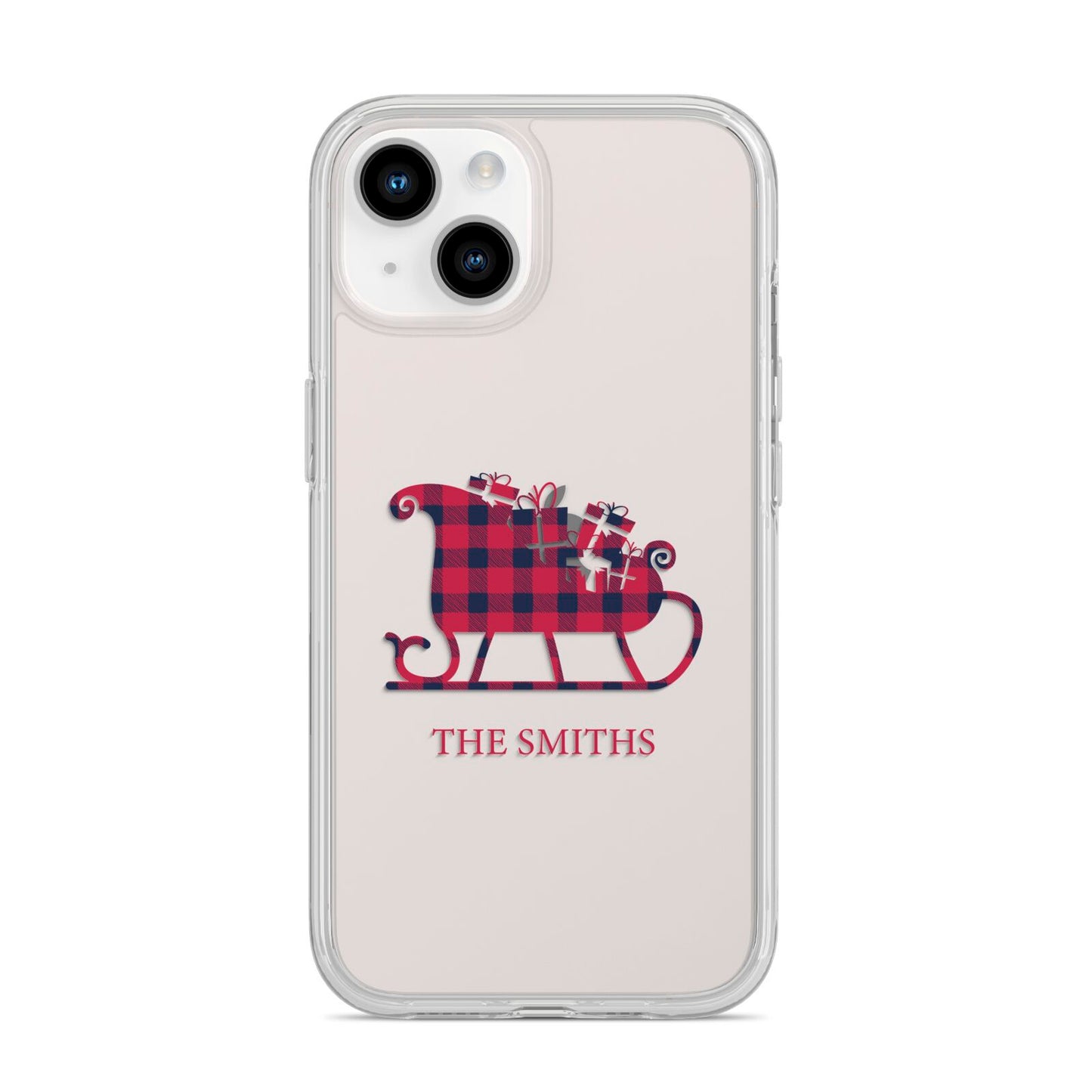 Tartan Santa Sleigh Personalised Surname iPhone 14 Clear Tough Case Starlight