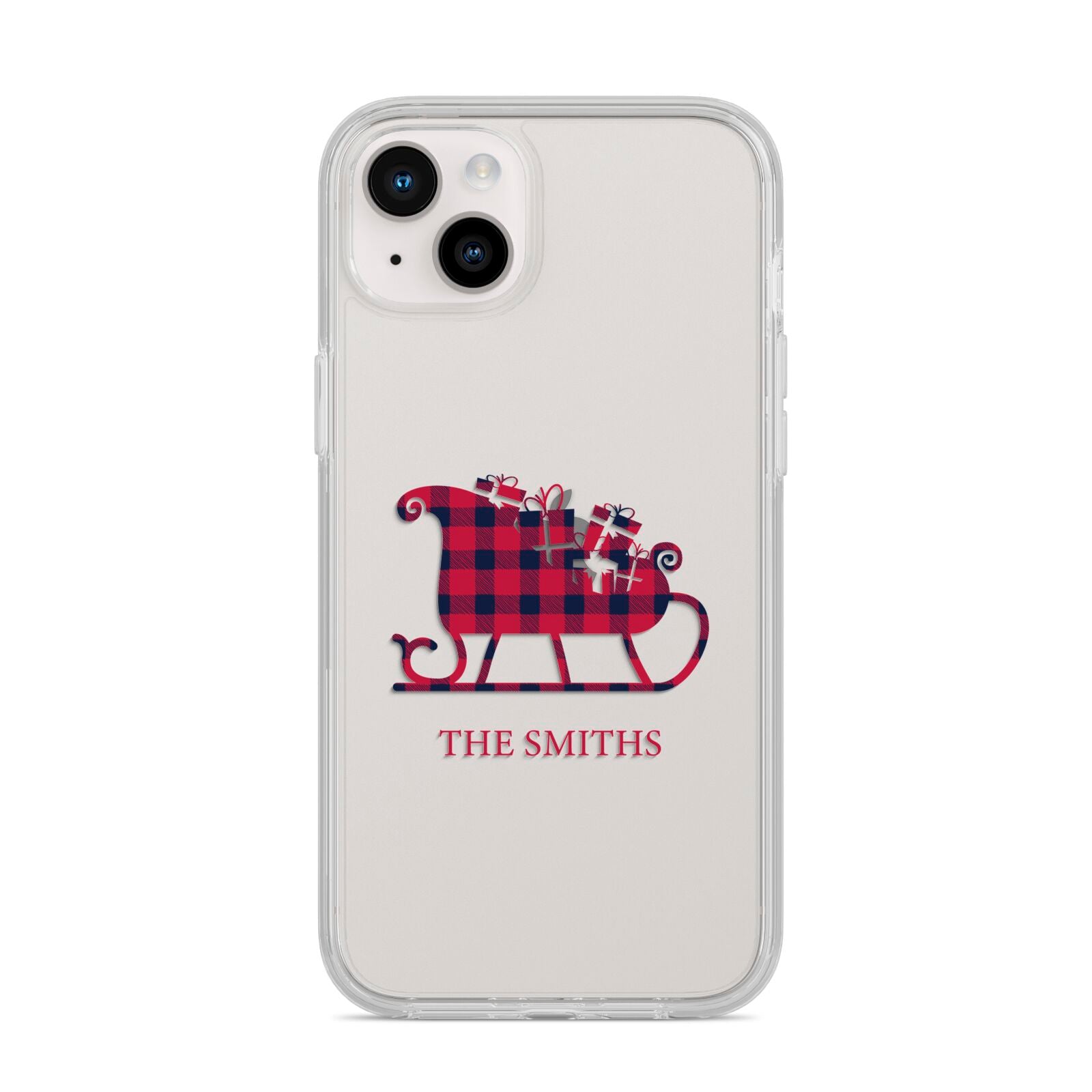 Tartan Santa Sleigh Personalised Surname iPhone 14 Plus Clear Tough Case Starlight