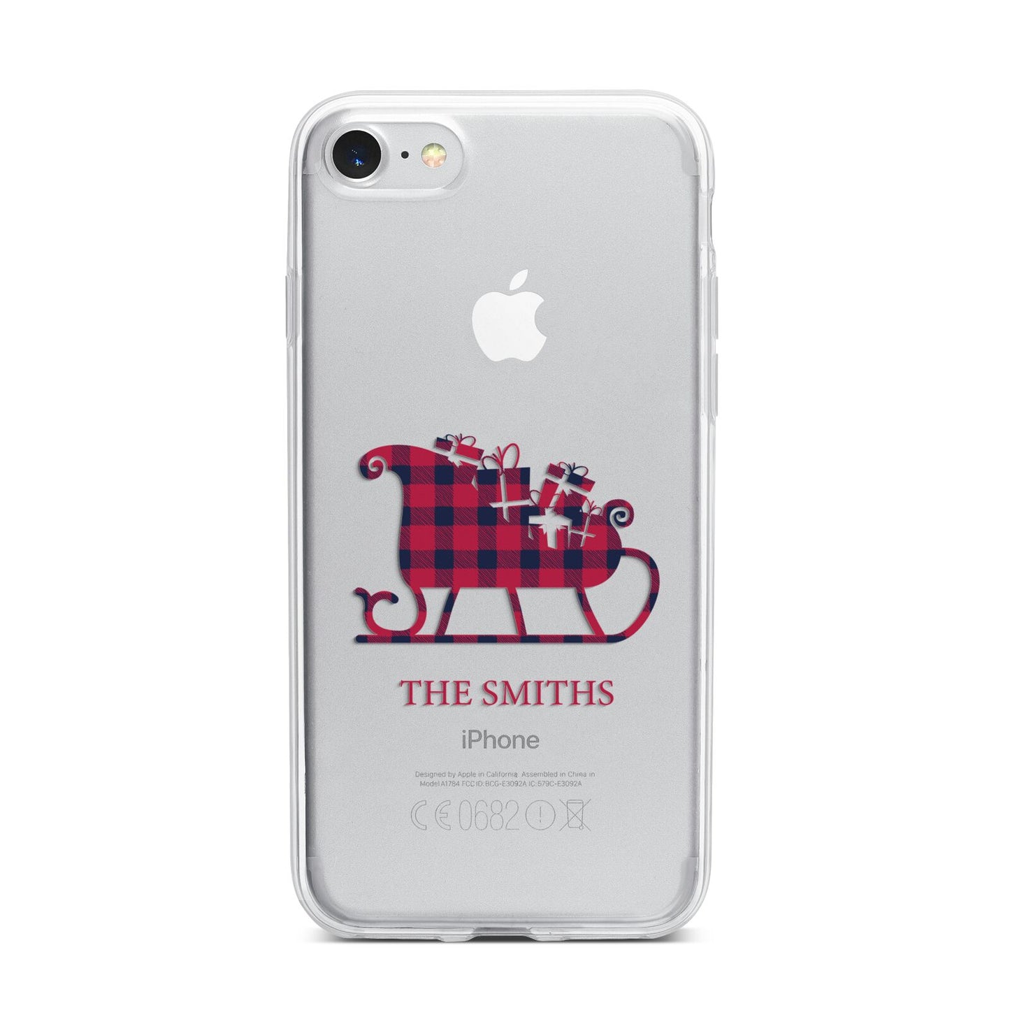 Tartan Santa Sleigh Personalised Surname iPhone 7 Bumper Case on Silver iPhone