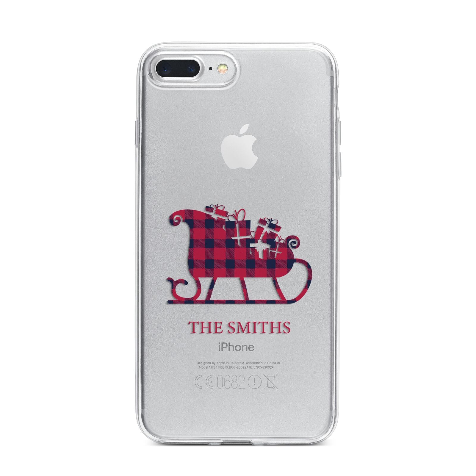 Tartan Santa Sleigh Personalised Surname iPhone 7 Plus Bumper Case on Silver iPhone