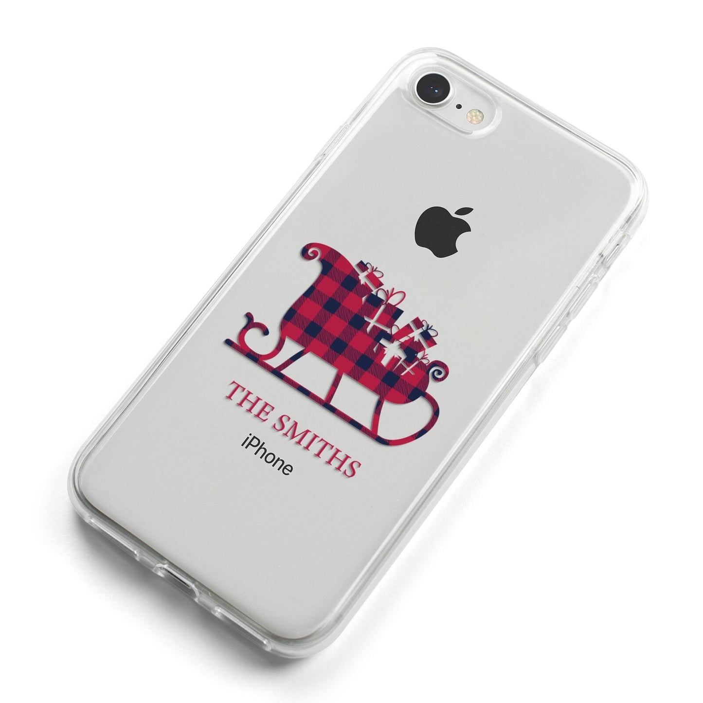 Tartan Santa Sleigh Personalised Surname iPhone 8 Bumper Case on Silver iPhone Alternative Image