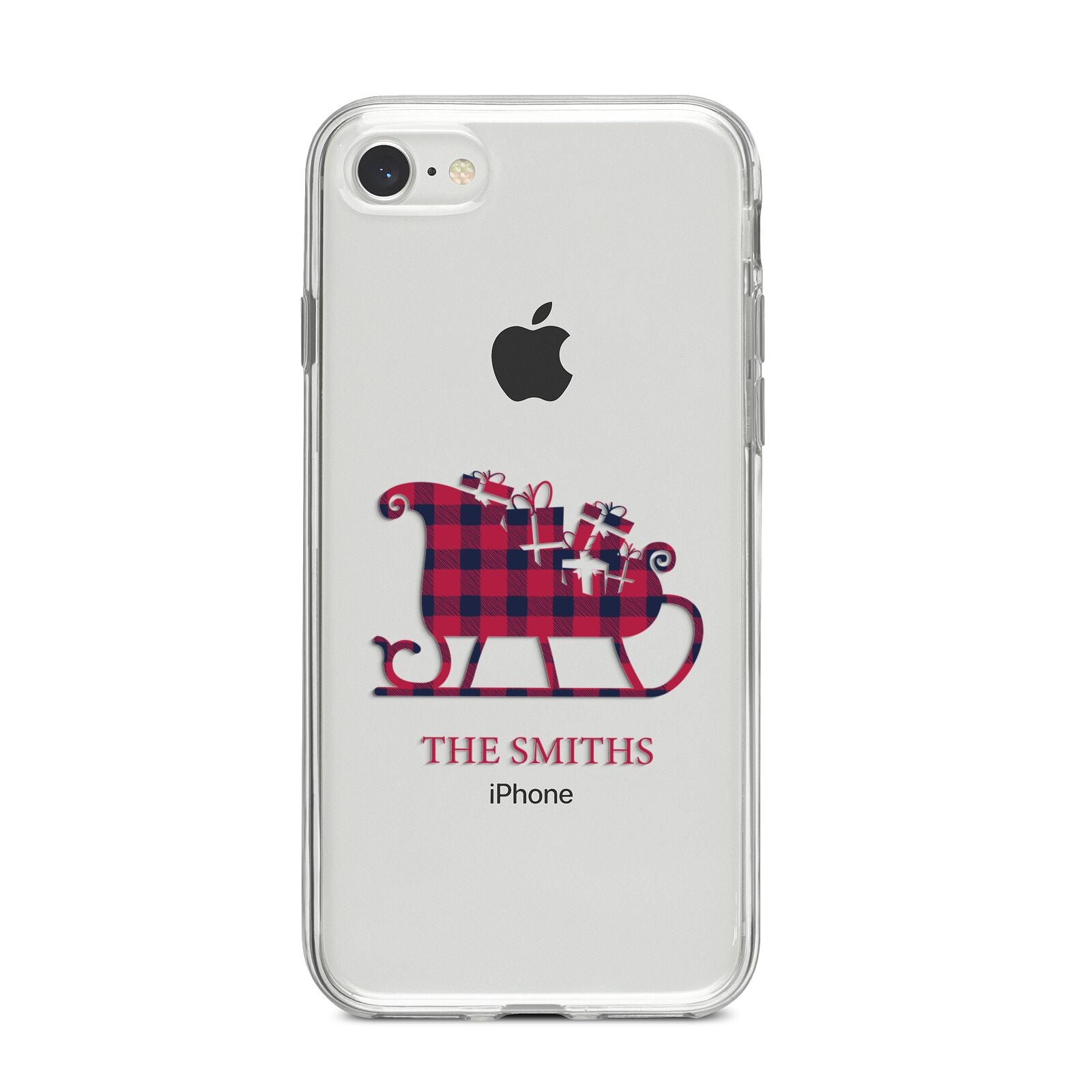 Tartan Santa Sleigh Personalised Surname iPhone 8 Bumper Case on Silver iPhone