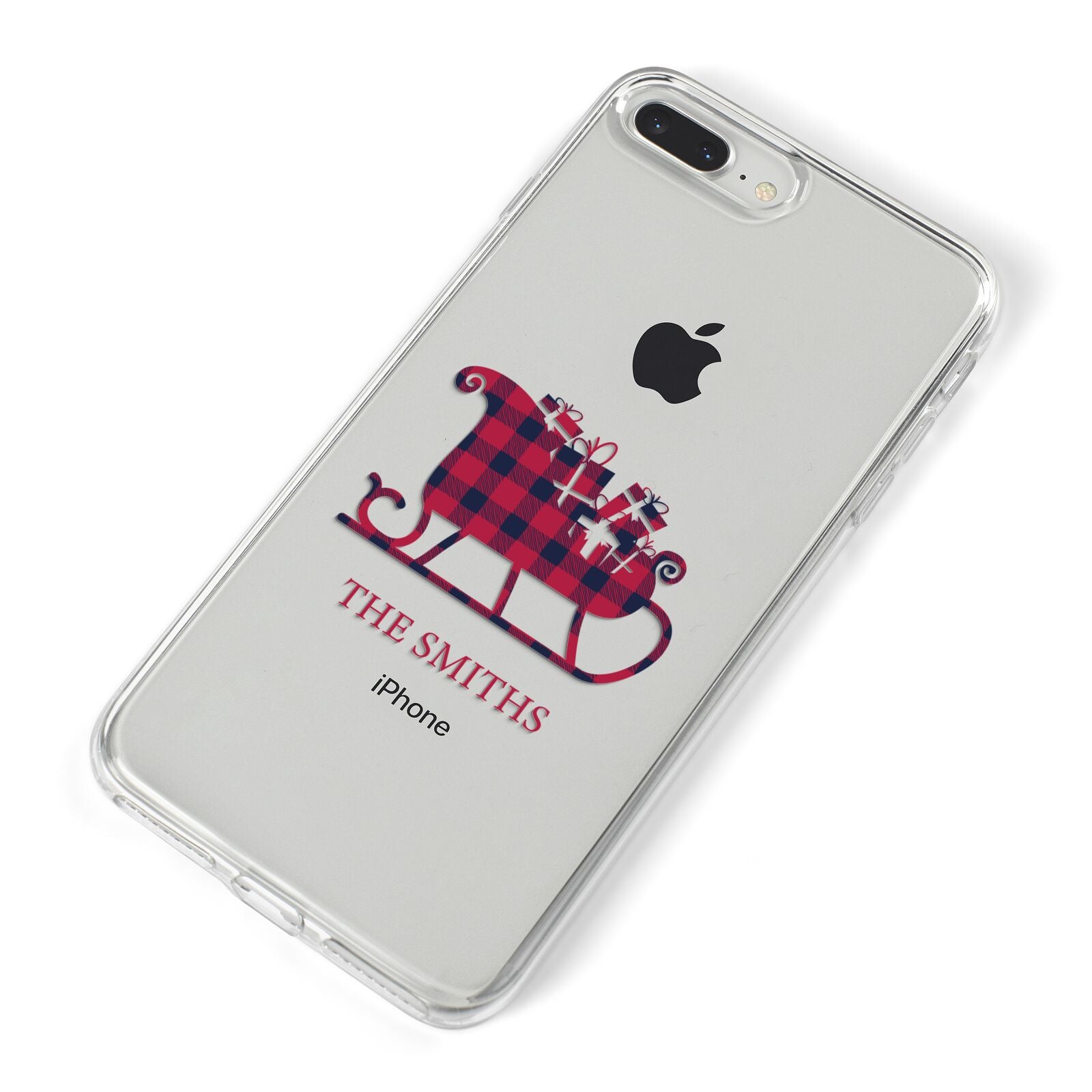 Tartan Santa Sleigh Personalised Surname iPhone 8 Plus Bumper Case on Silver iPhone Alternative Image