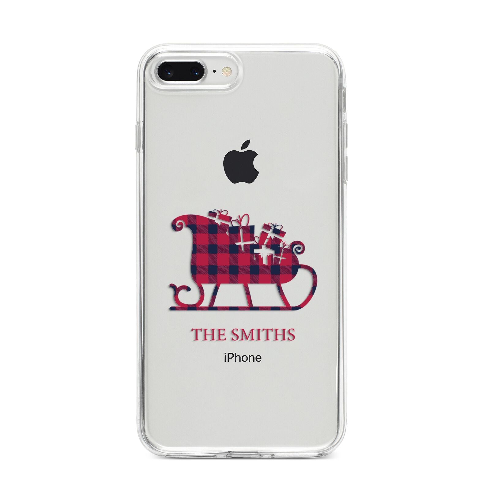 Tartan Santa Sleigh Personalised Surname iPhone 8 Plus Bumper Case on Silver iPhone