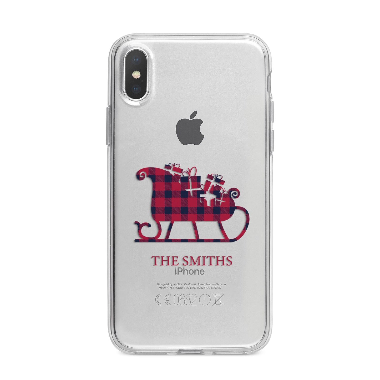 Tartan Santa Sleigh Personalised Surname iPhone X Bumper Case on Silver iPhone Alternative Image 1