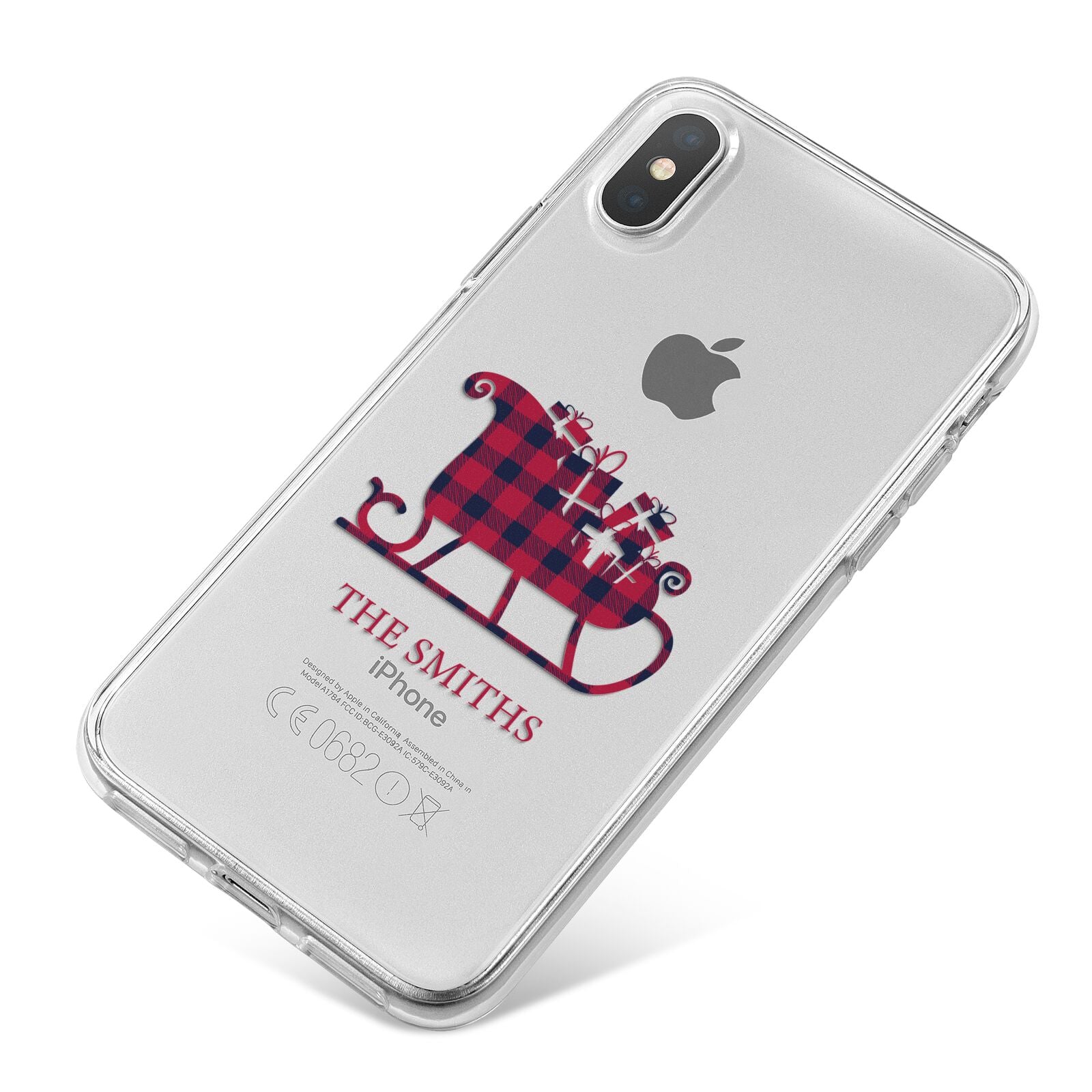 Tartan Santa Sleigh Personalised Surname iPhone X Bumper Case on Silver iPhone