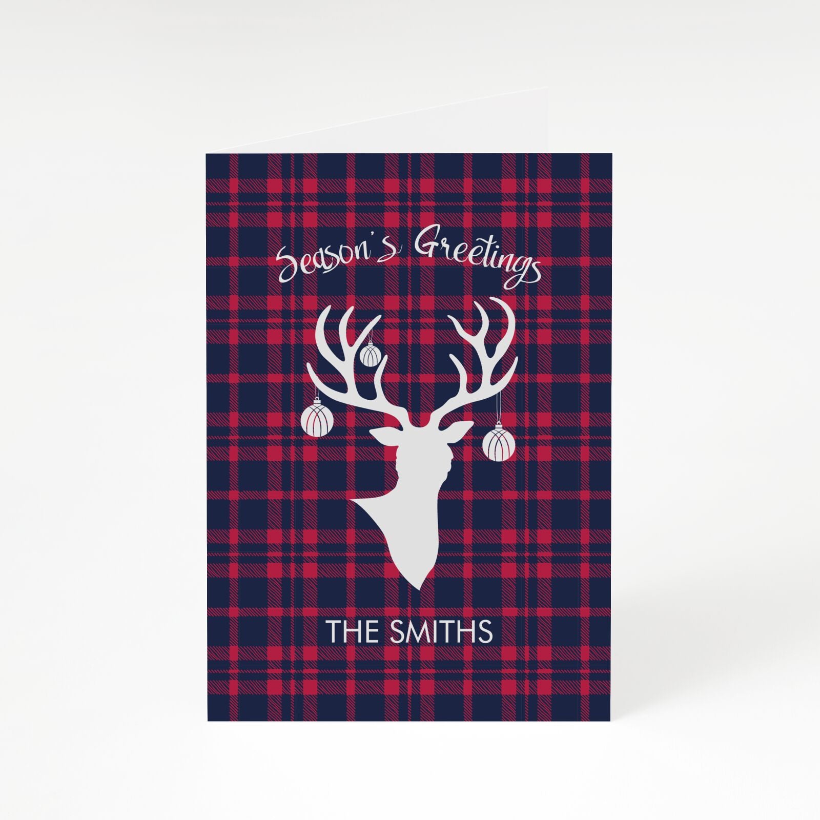 Tartan Stag Personalised Family Name A5 Greetings Card