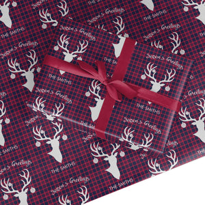 Tartan Stag Personalised Family Name Wrapping Paper