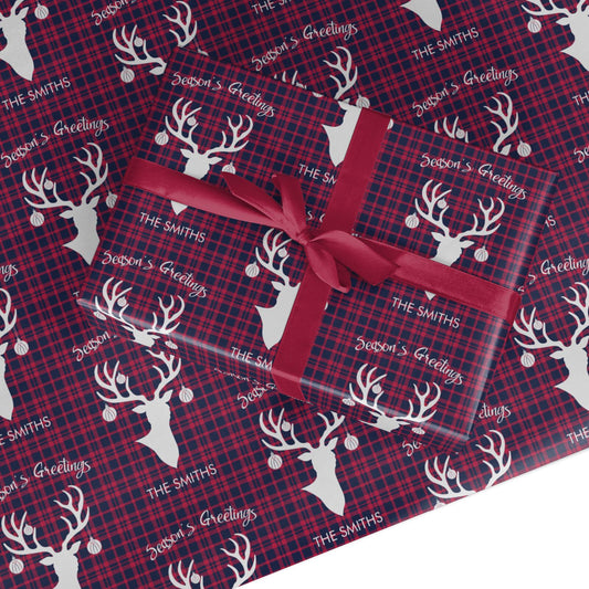 Tartan Stag Personalised Family Name Custom Wrapping Paper