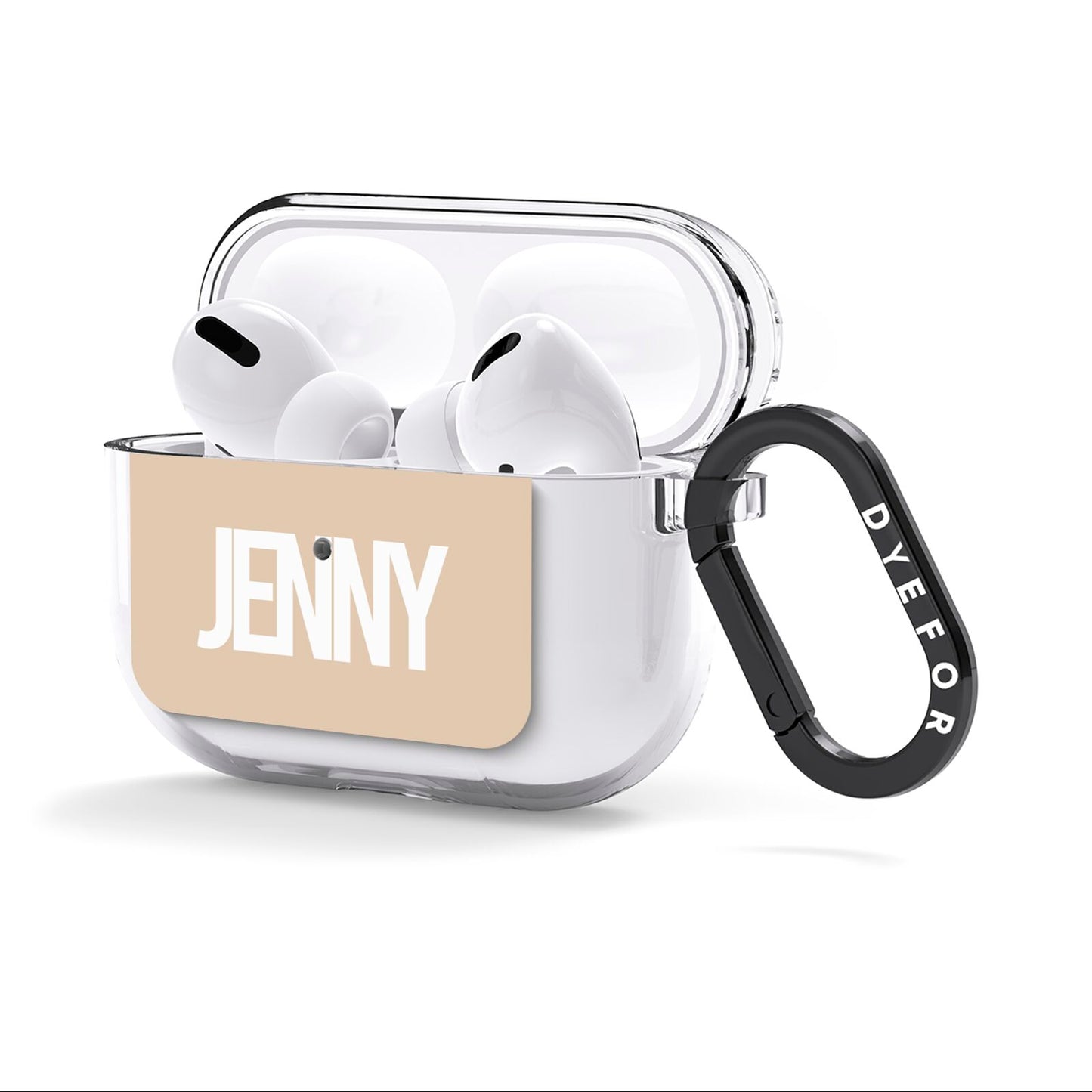 Taupe with Bold White Name AirPods Clear Case 3rd Gen Side Image