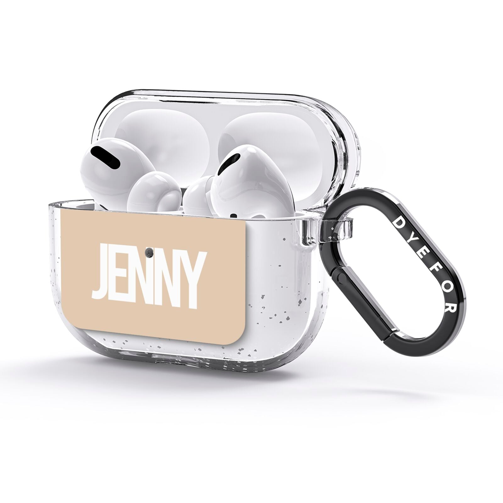 Taupe with Bold White Name AirPods Glitter Case 3rd Gen Side Image