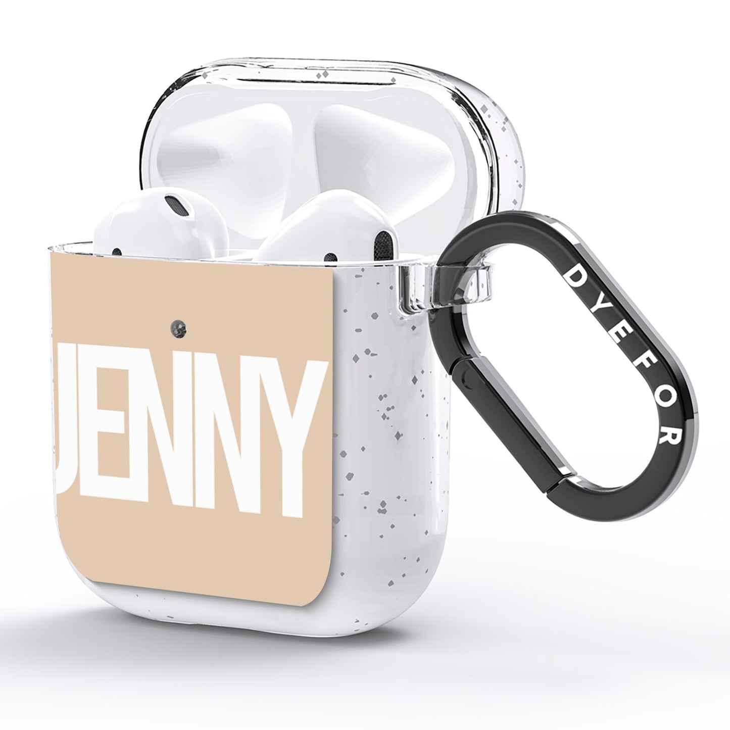 Taupe with Bold White Name AirPods Glitter Case Side Image