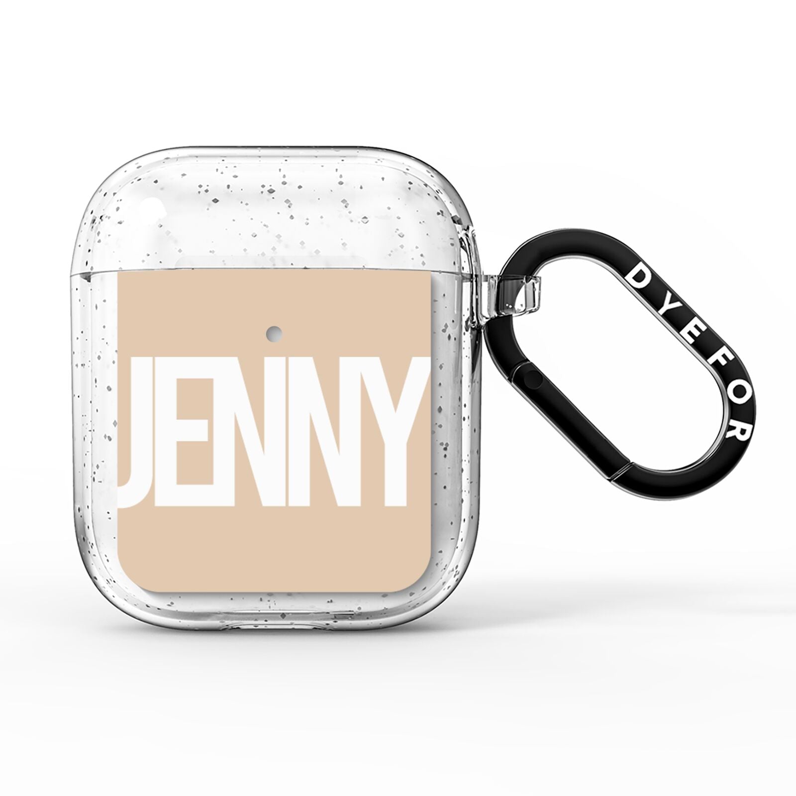 Taupe with Bold White Name AirPods Glitter Case