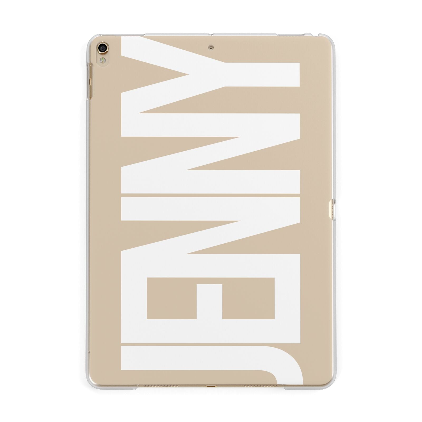 Taupe with Bold White Name Apple iPad Gold Case