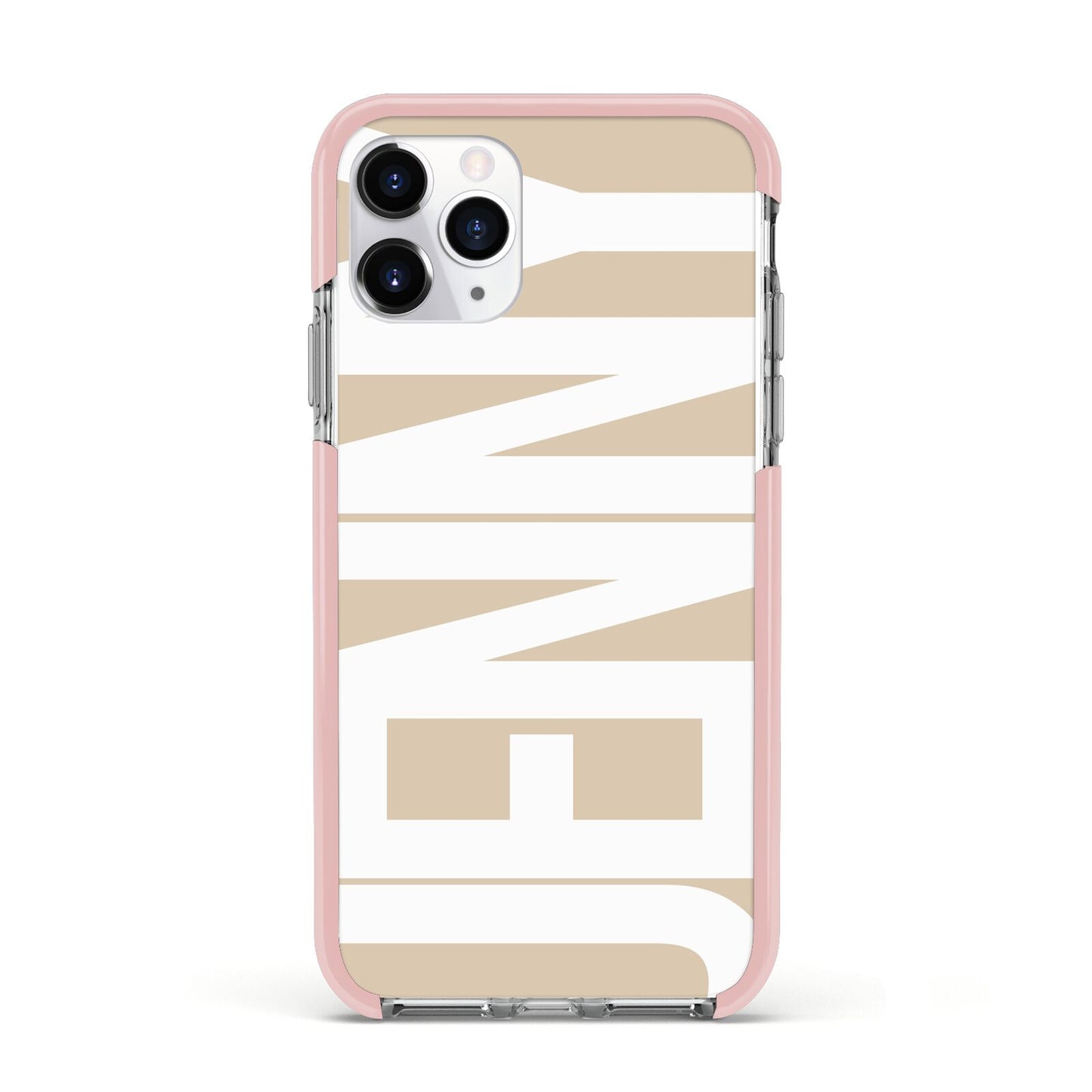 Taupe with Bold White Name Apple iPhone 11 Pro in Silver with Pink Impact Case