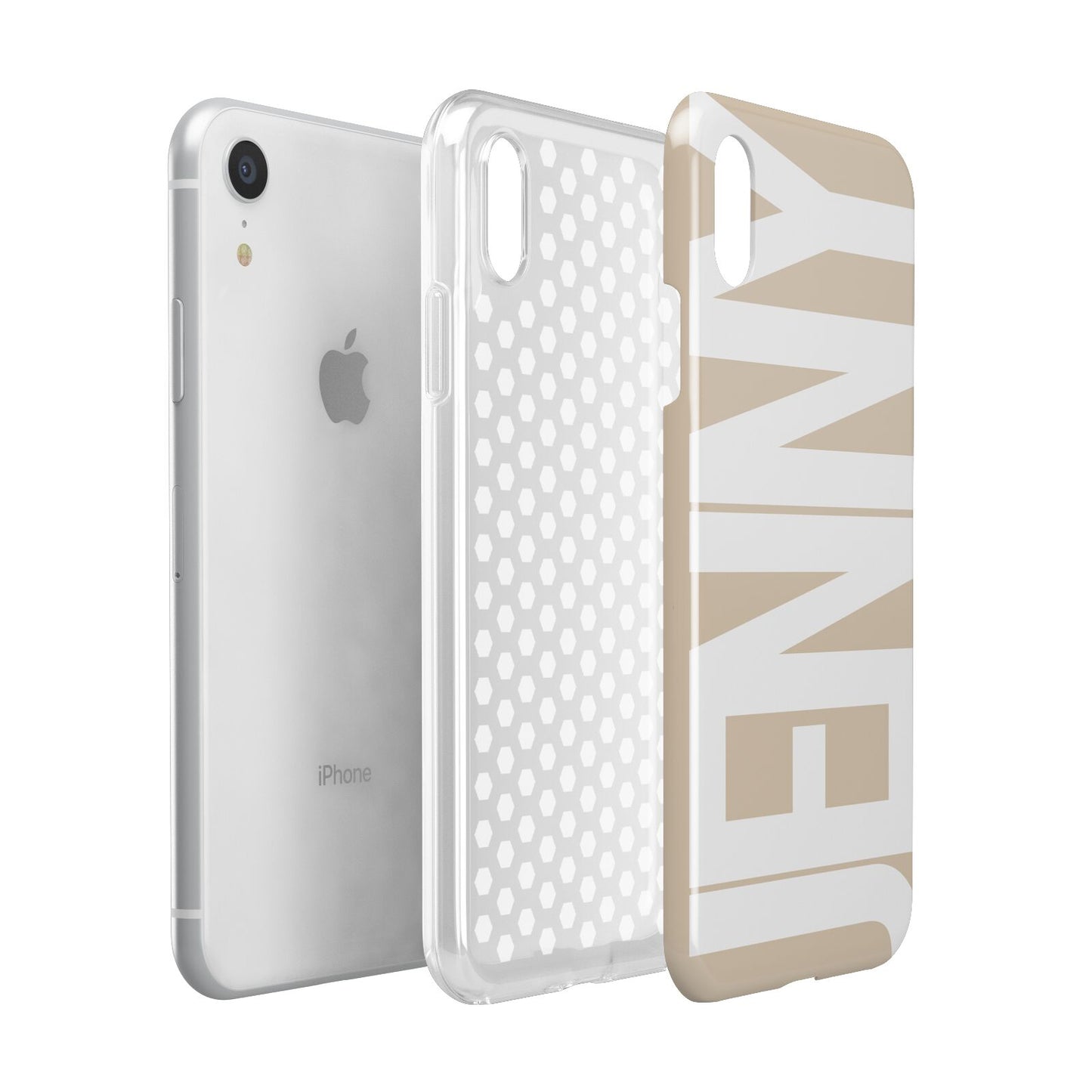 Taupe with Bold White Name Apple iPhone XR White 3D Tough Case Expanded view