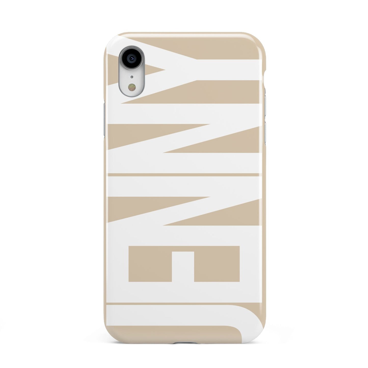 Taupe with Bold White Name Apple iPhone XR White 3D Tough Case