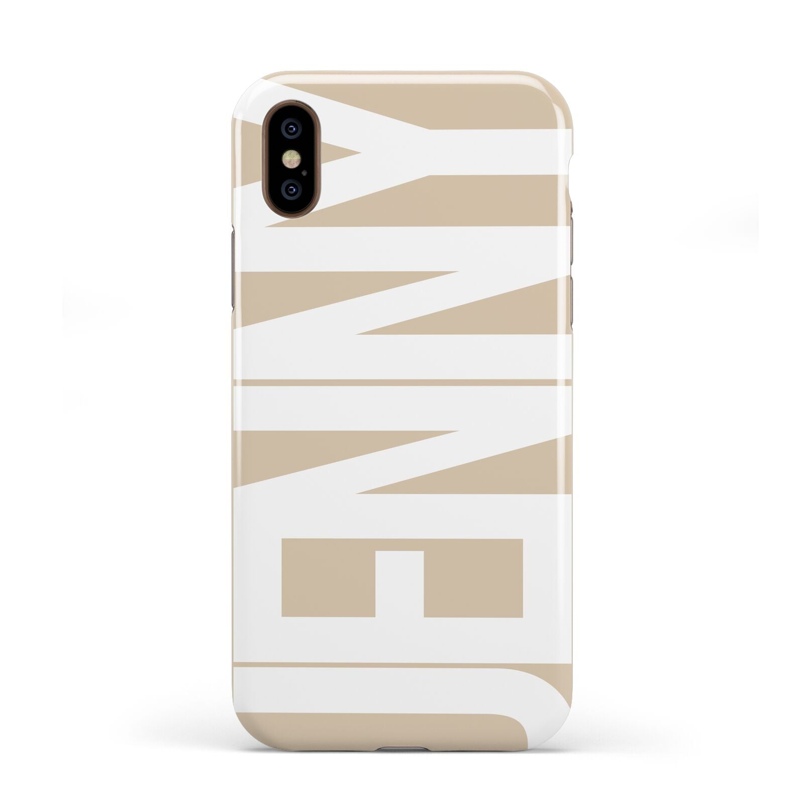 Taupe with Bold White Name Apple iPhone XS 3D Tough