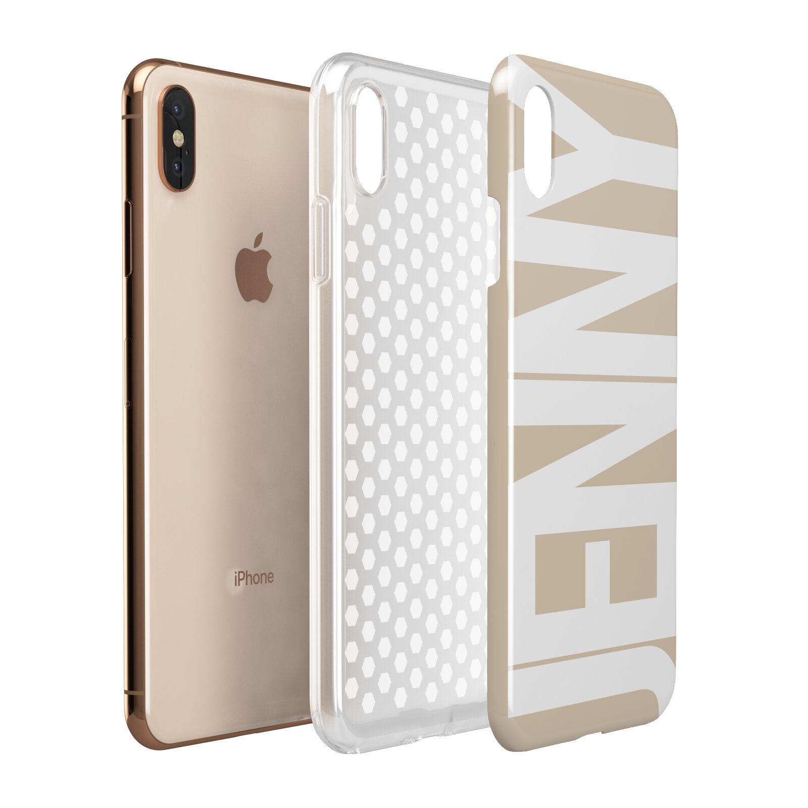 Taupe with Bold White Name Apple iPhone Xs Max 3D Tough Case Expanded View