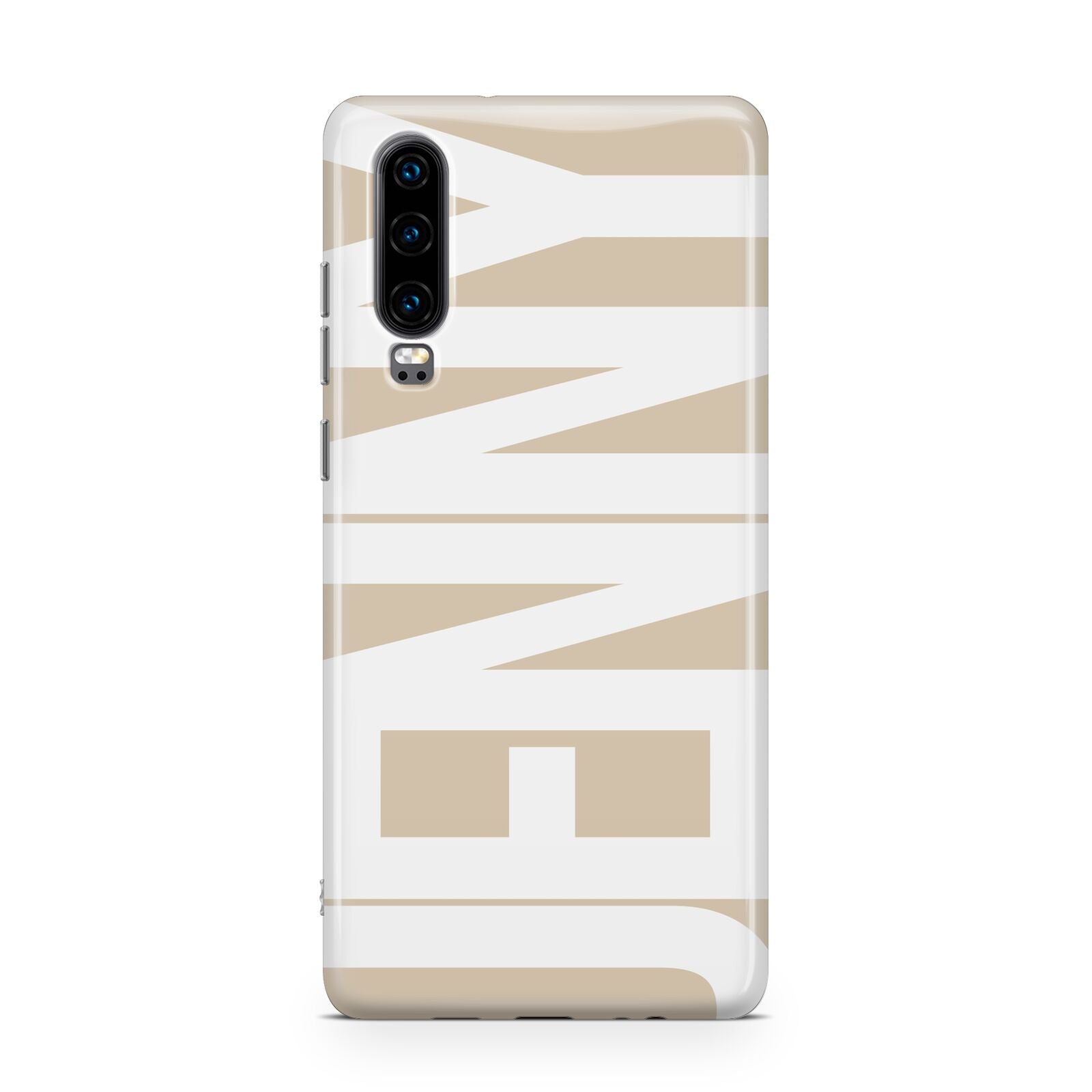 Taupe with Bold White Name Huawei P30 Phone Case