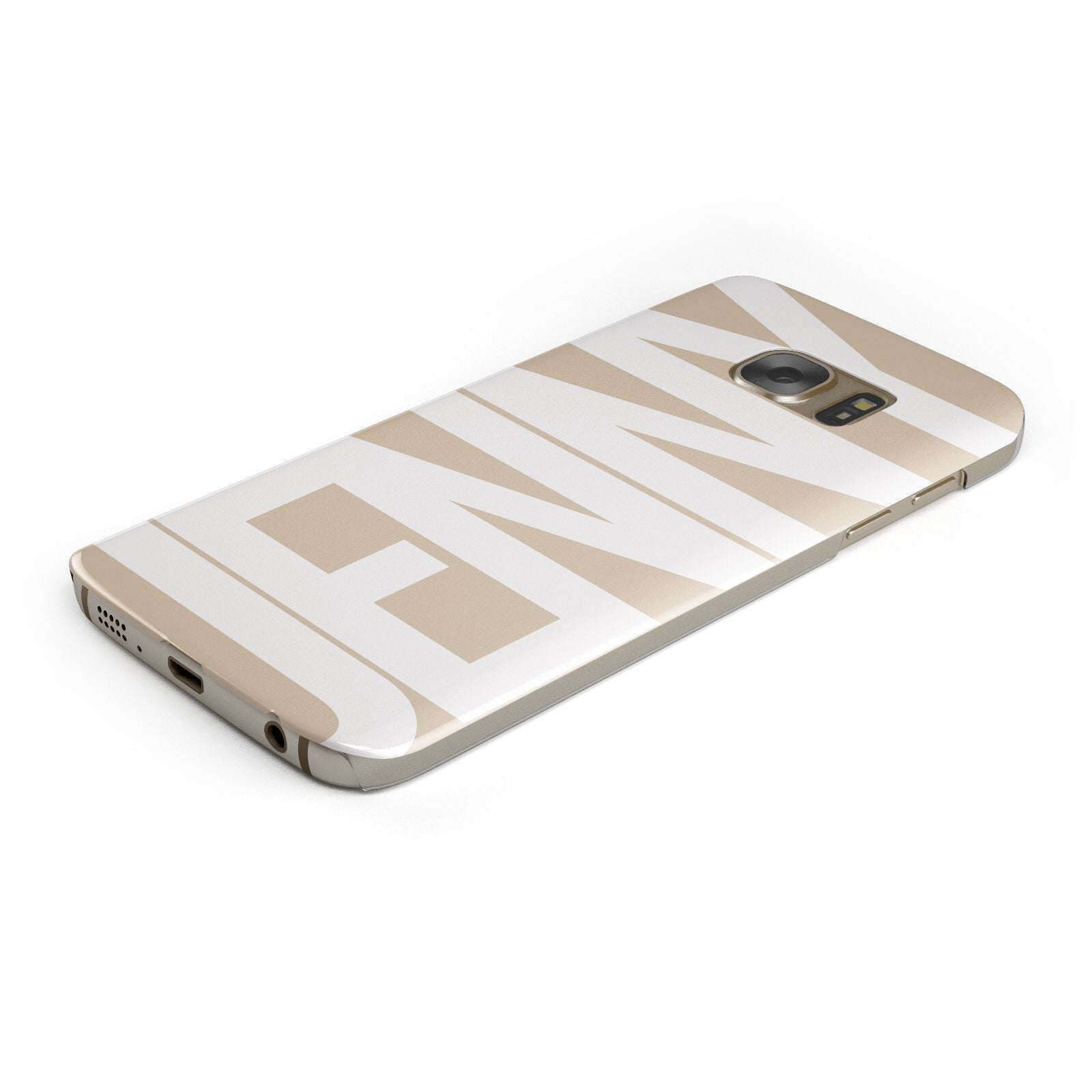 Taupe with Bold White Name Protective Samsung Galaxy Case Angled Image