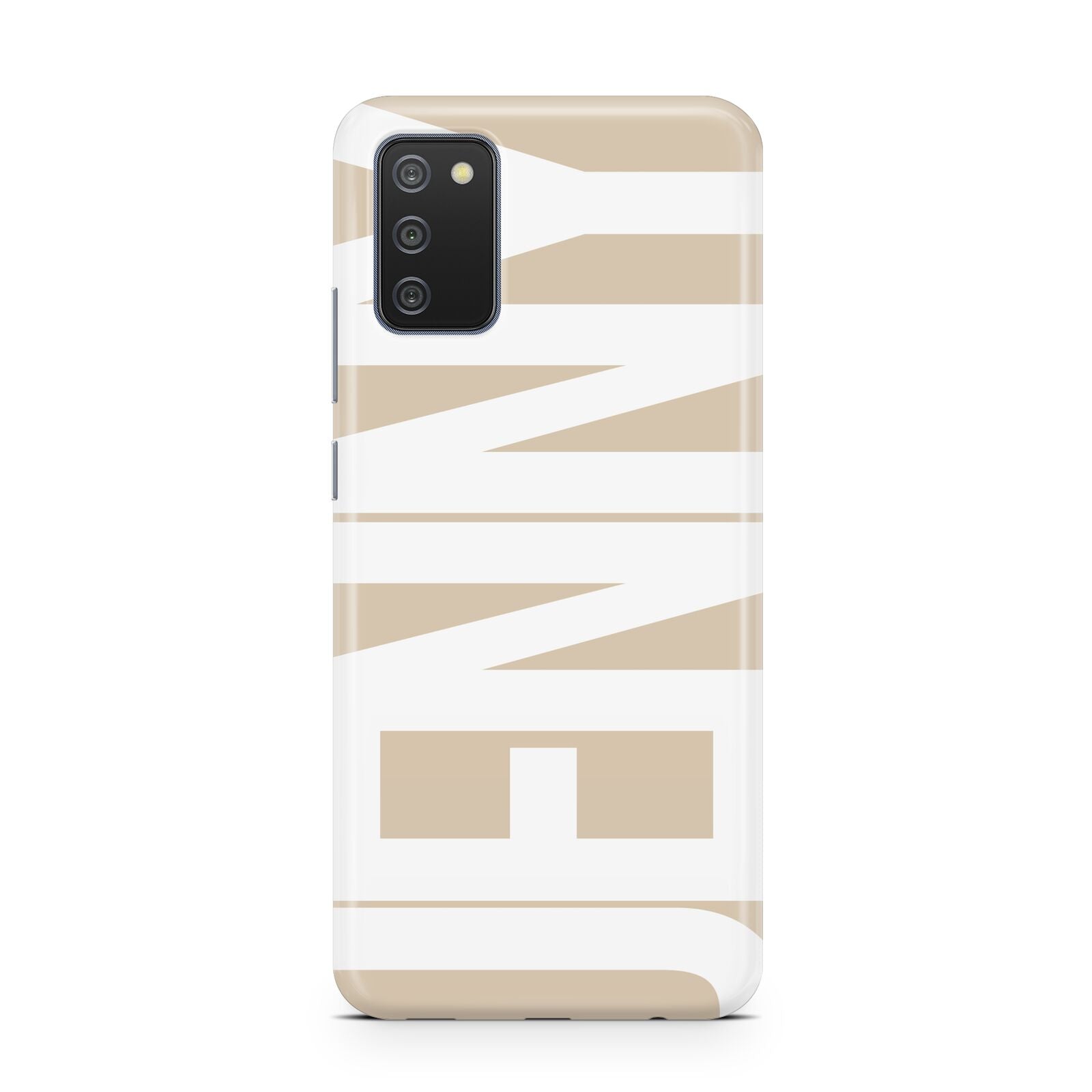 Taupe with Bold White Name Samsung A02s Case