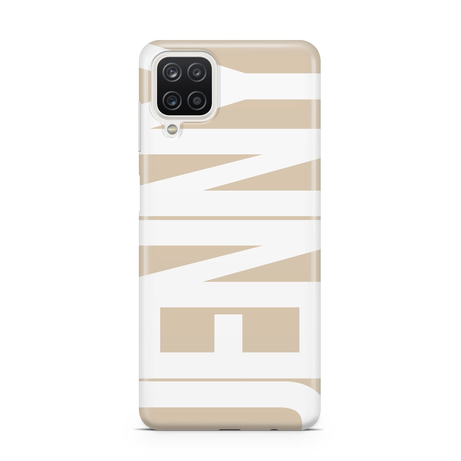 Taupe with Bold White Name Samsung A12 Case