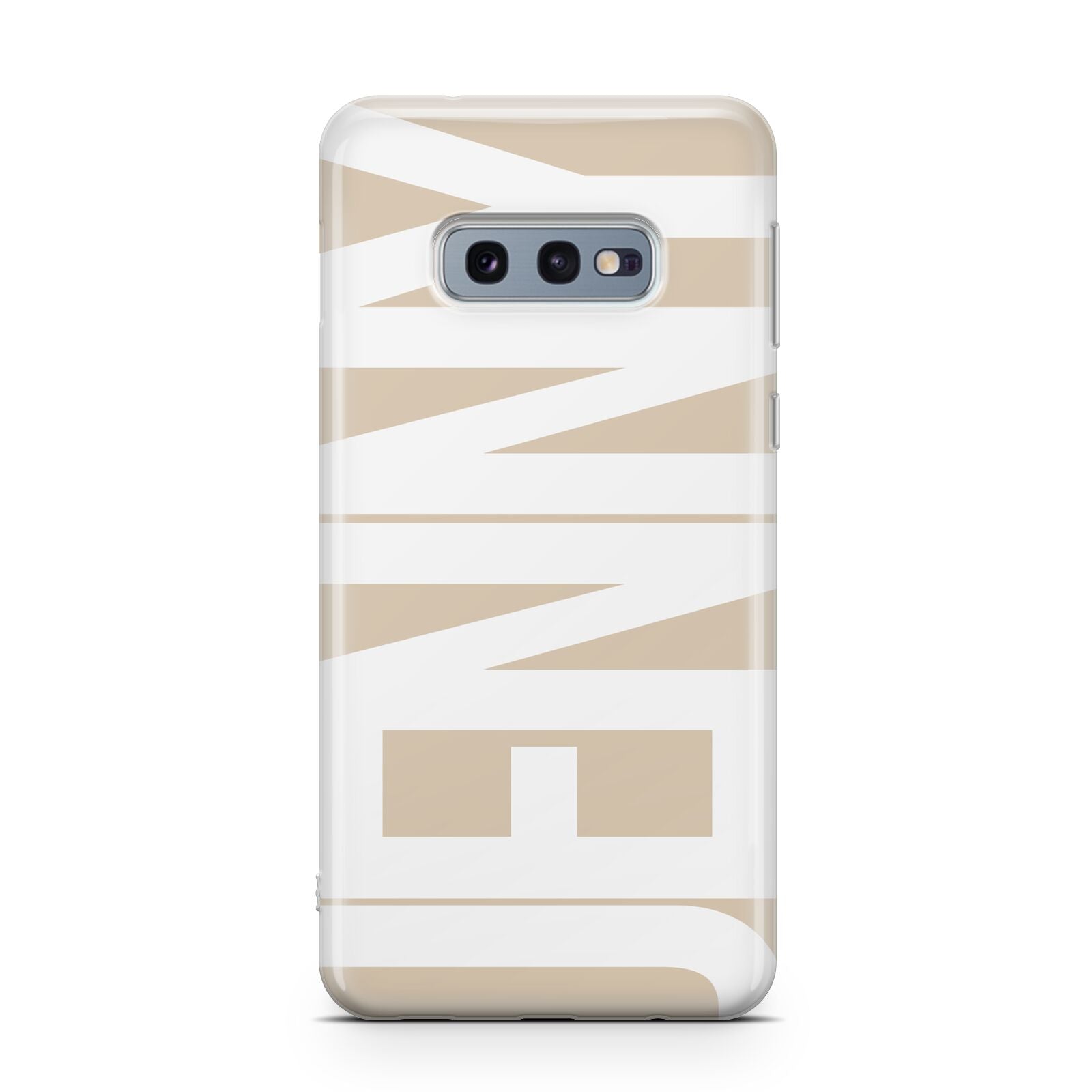 Taupe with Bold White Name Samsung Galaxy S10E Case