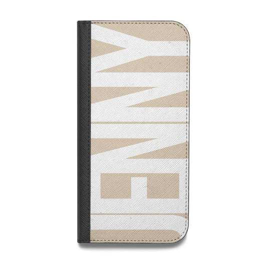 Taupe with Bold White Name Vegan Leather Flip iPhone Case