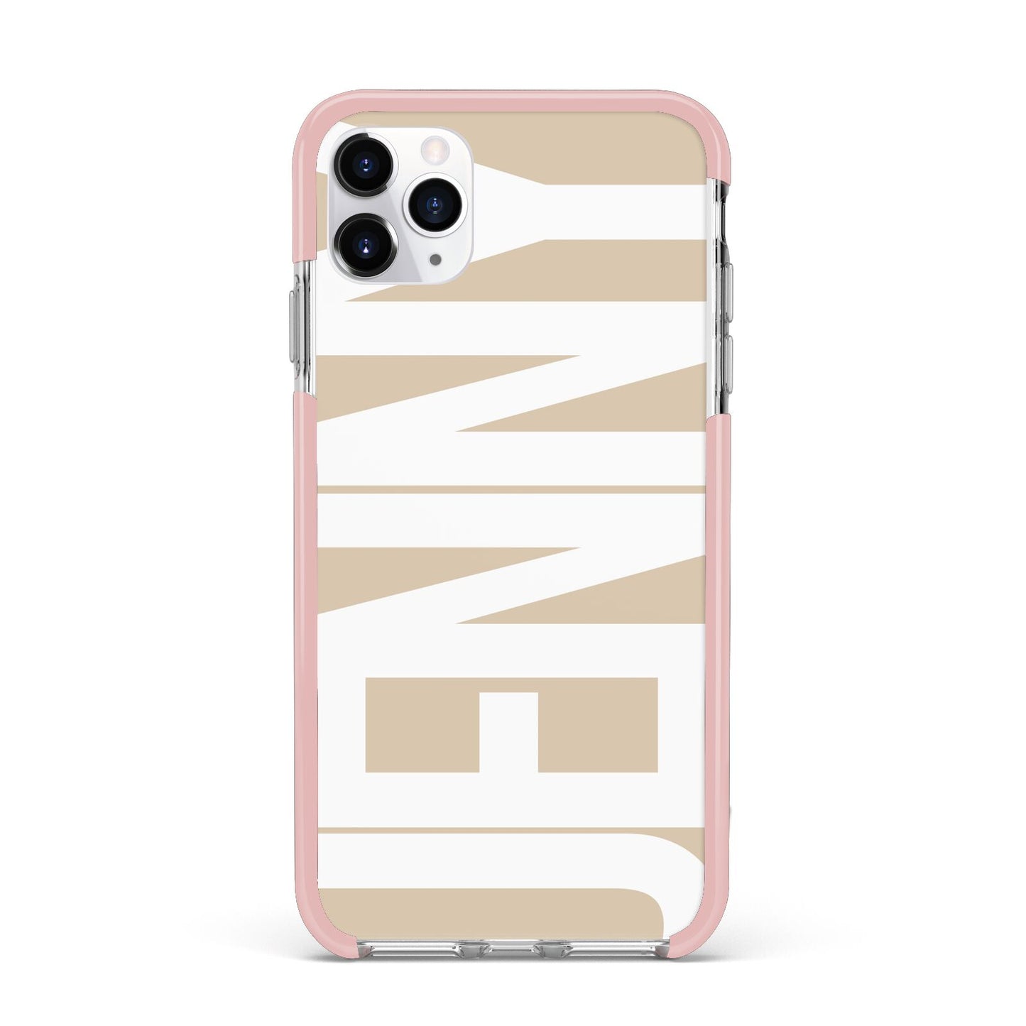 Taupe with Bold White Name iPhone 11 Pro Max Impact Pink Edge Case