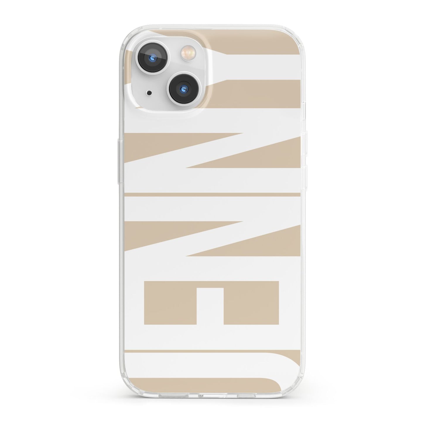 Taupe with Bold White Name iPhone 13 Clear Bumper Case