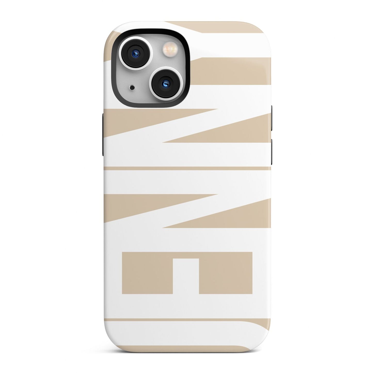 Taupe with Bold White Name iPhone 13 Mini Full Wrap 3D Tough Case