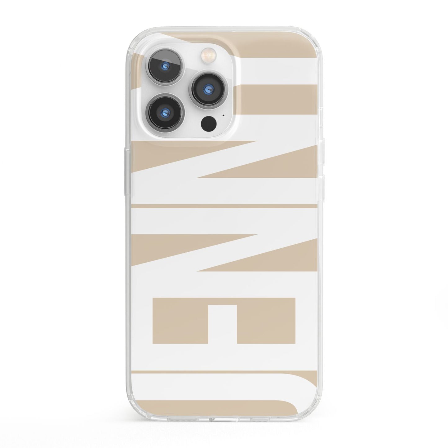 Taupe with Bold White Name iPhone 13 Pro Clear Bumper Case