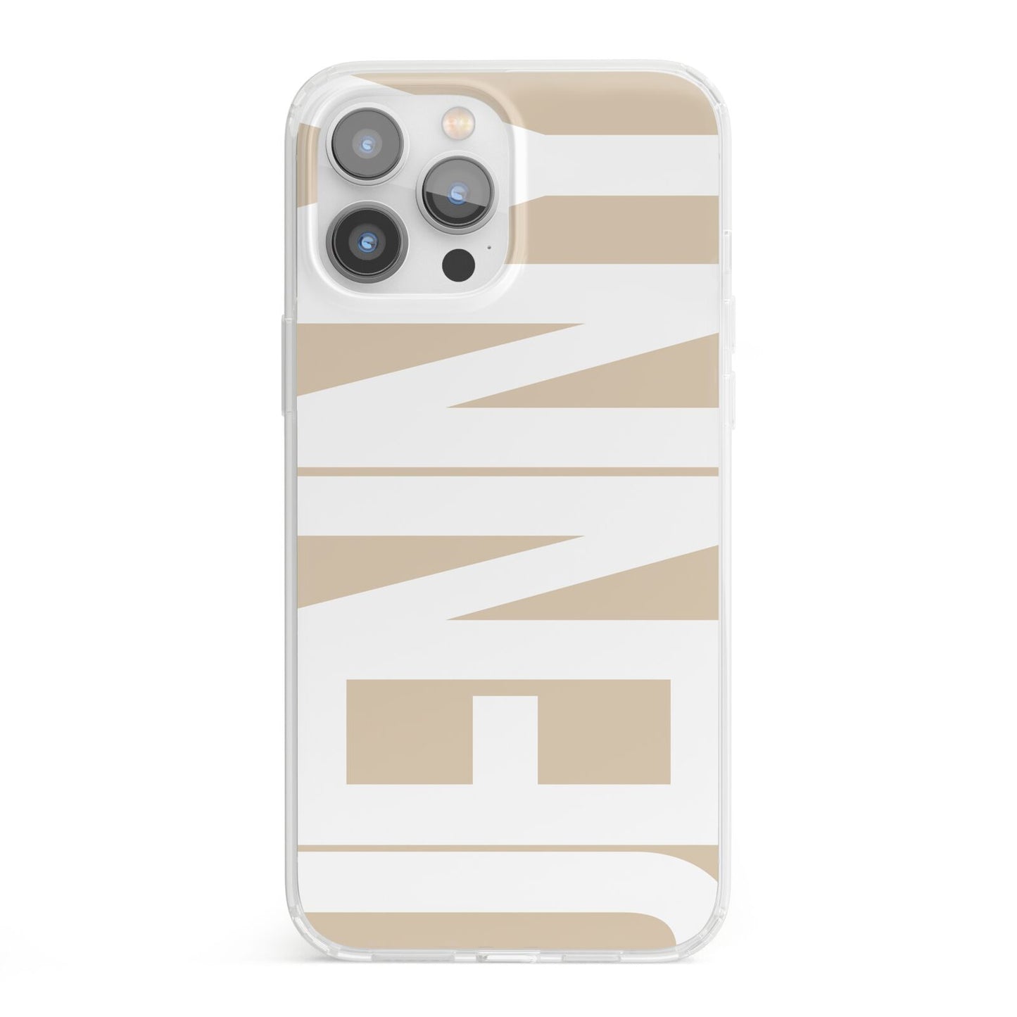 Taupe with Bold White Name iPhone 13 Pro Max Clear Bumper Case