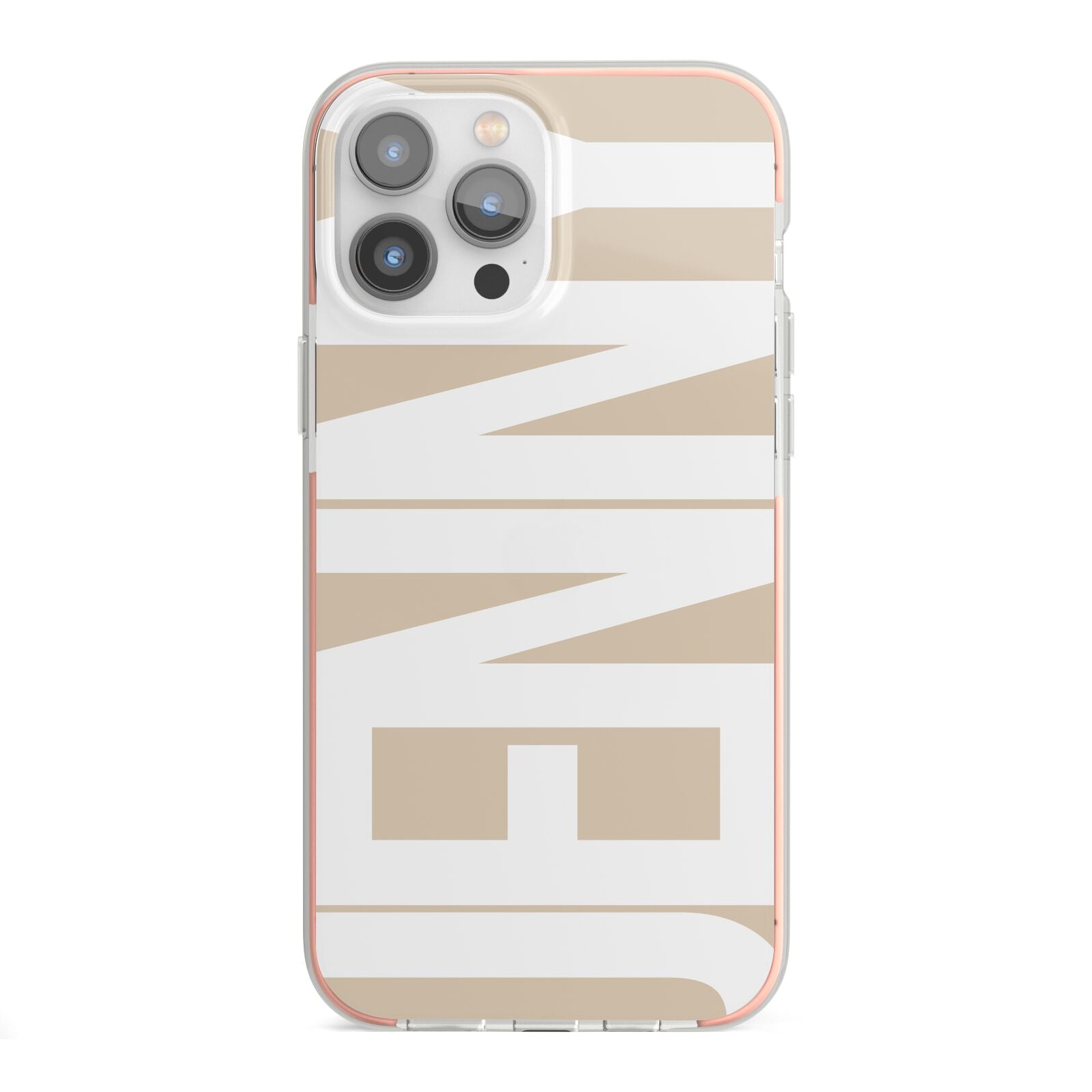 Taupe with Bold White Name iPhone 13 Pro Max TPU Impact Case with Pink Edges