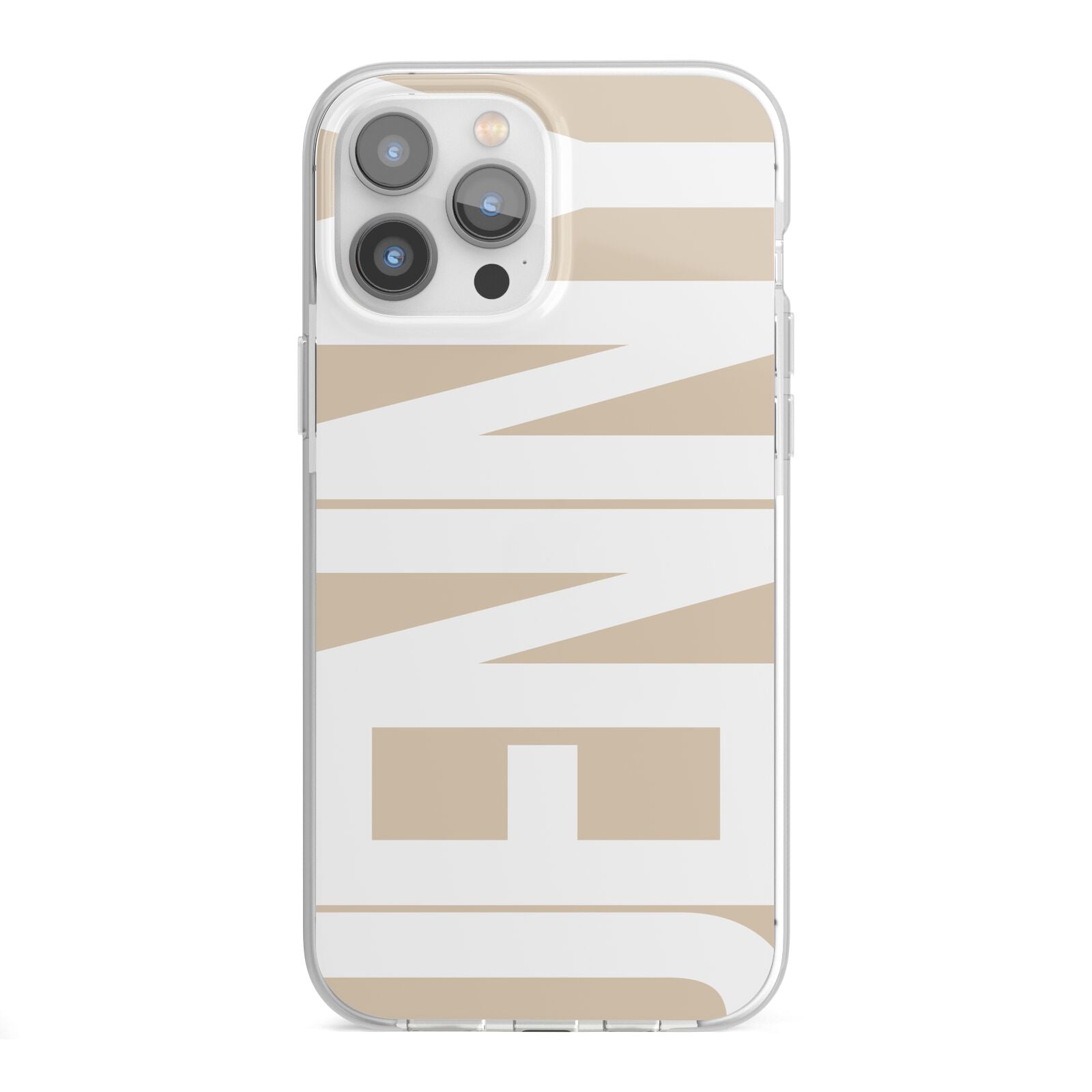 Taupe with Bold White Name iPhone 13 Pro Max TPU Impact Case with White Edges