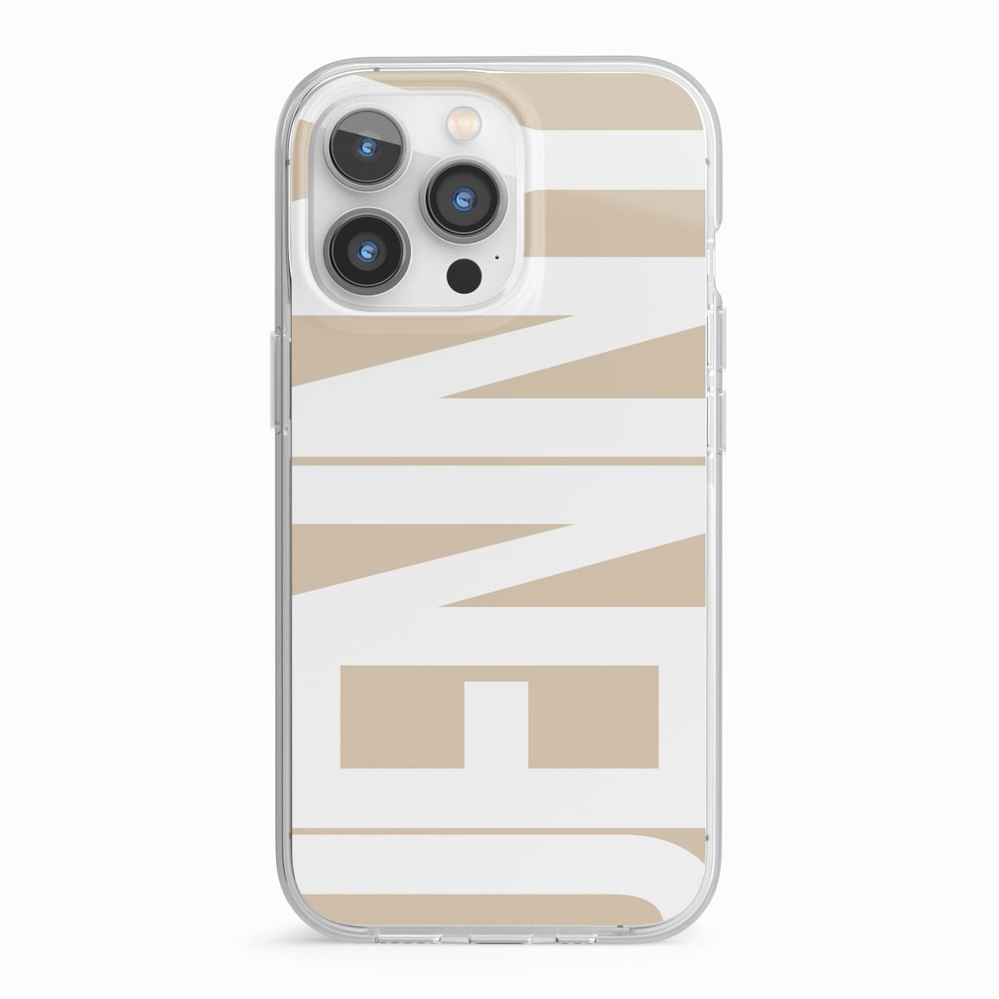 Taupe with Bold White Name iPhone 13 Pro TPU Impact Case with White Edges