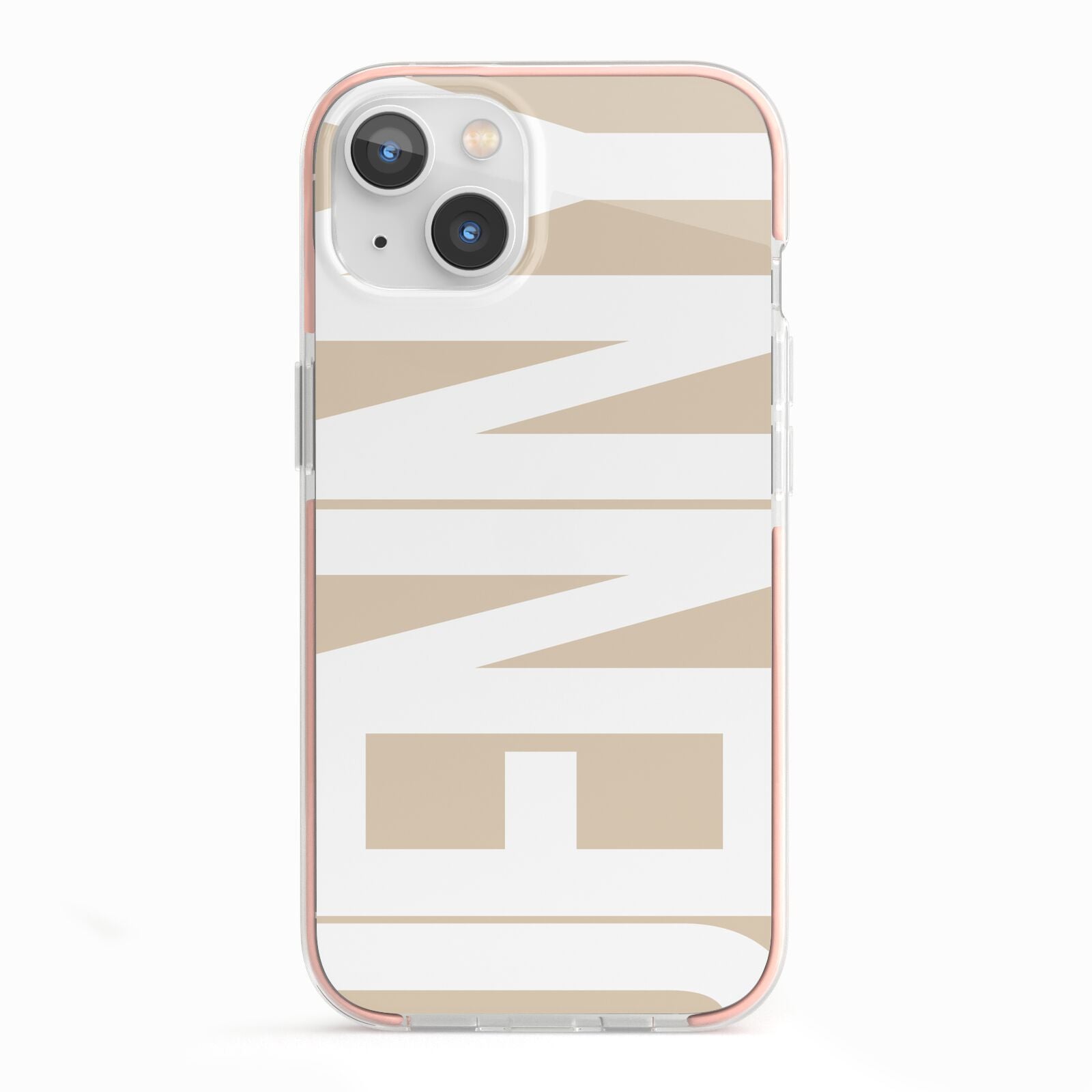 Taupe with Bold White Name iPhone 13 TPU Impact Case with Pink Edges