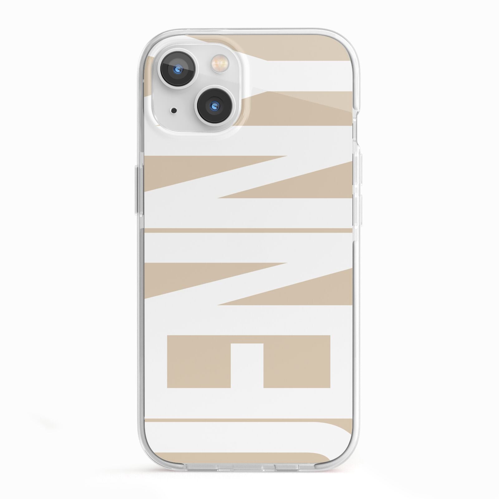 Taupe with Bold White Name iPhone 13 TPU Impact Case with White Edges