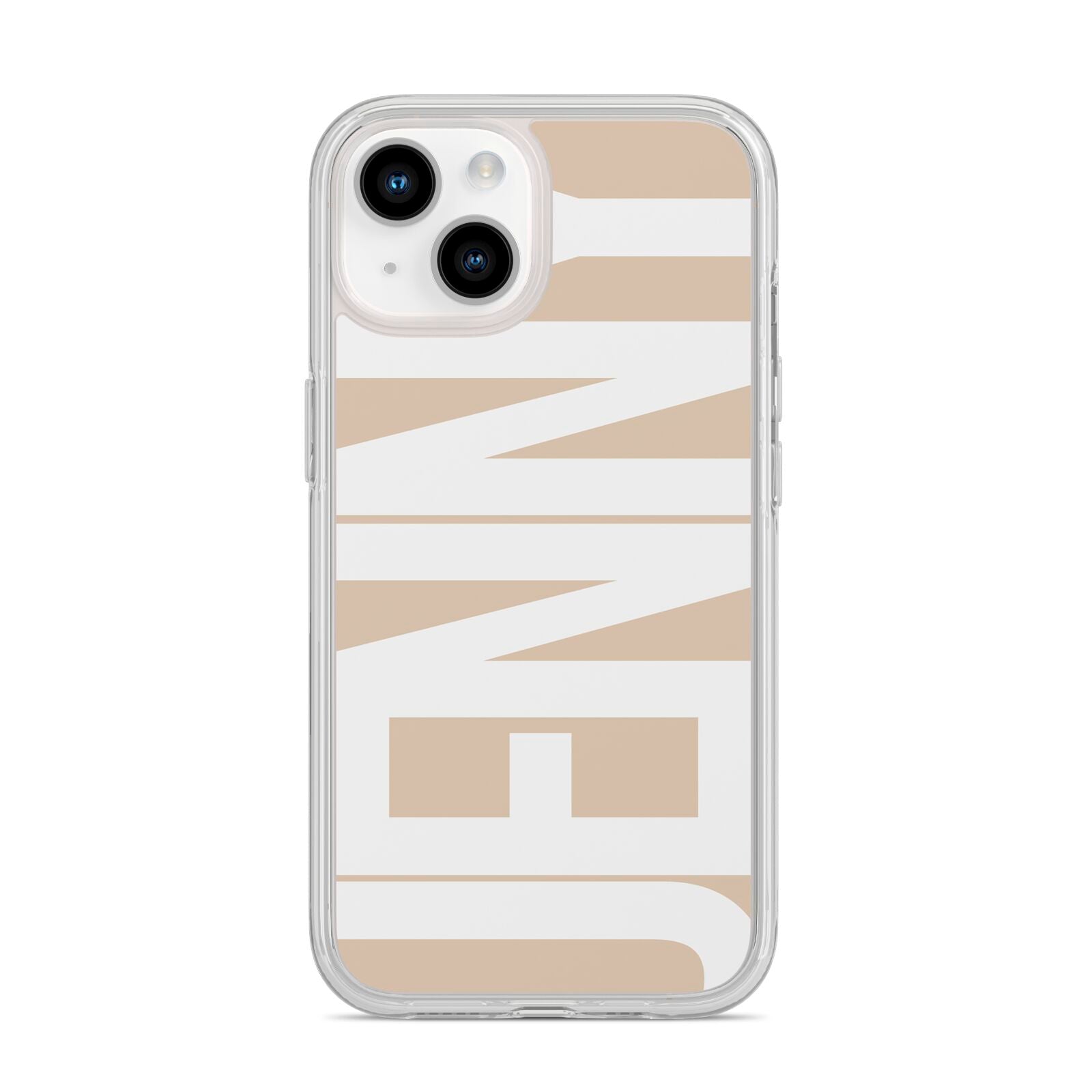 Taupe with Bold White Name iPhone 14 Clear Tough Case Starlight