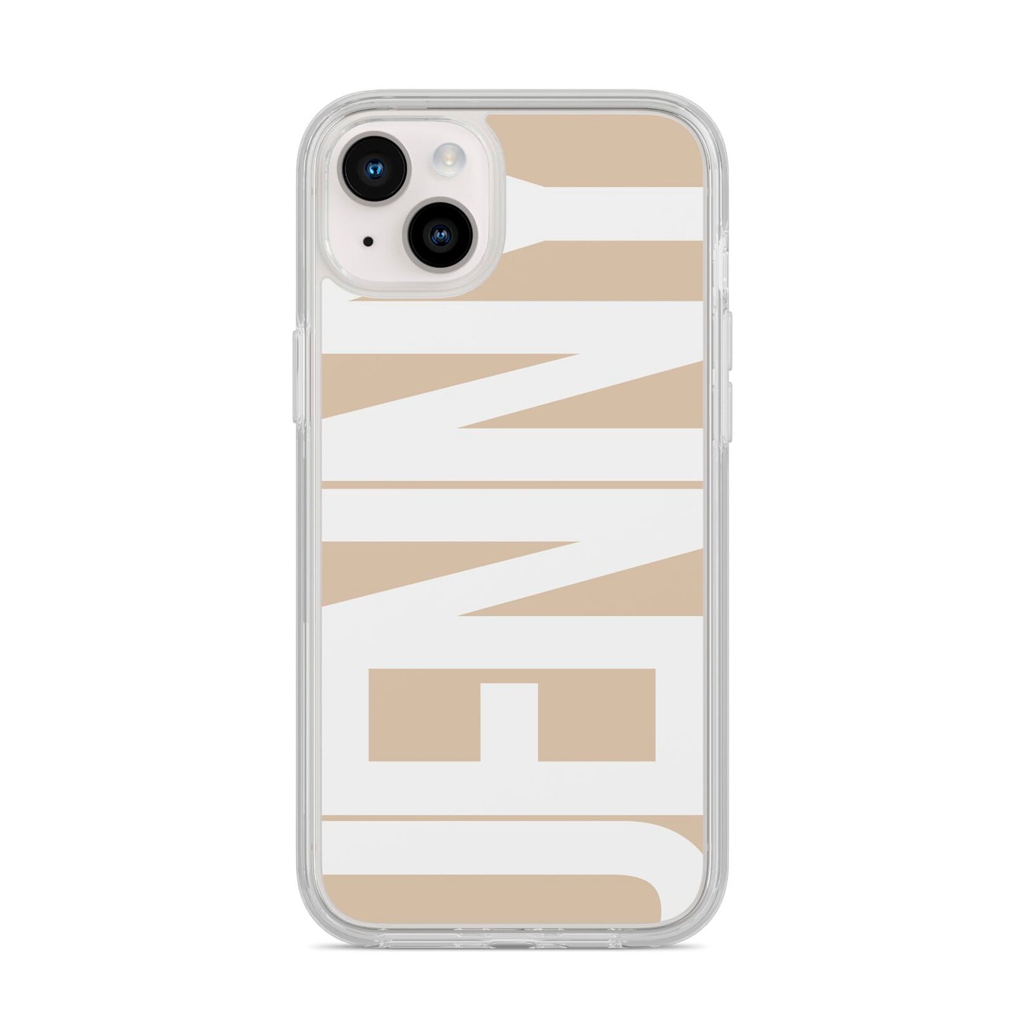 Taupe with Bold White Name iPhone 14 Plus Clear Tough Case Starlight