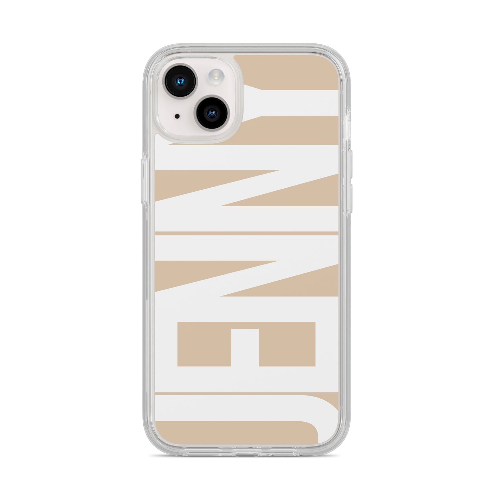 Taupe with Bold White Name iPhone 14 Plus Clear Tough Case Starlight