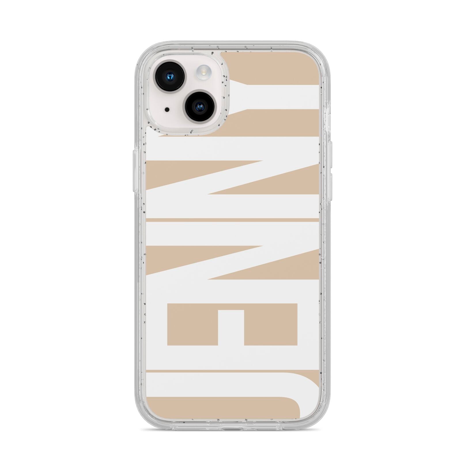 Taupe with Bold White Name iPhone 14 Plus Glitter Tough Case Starlight