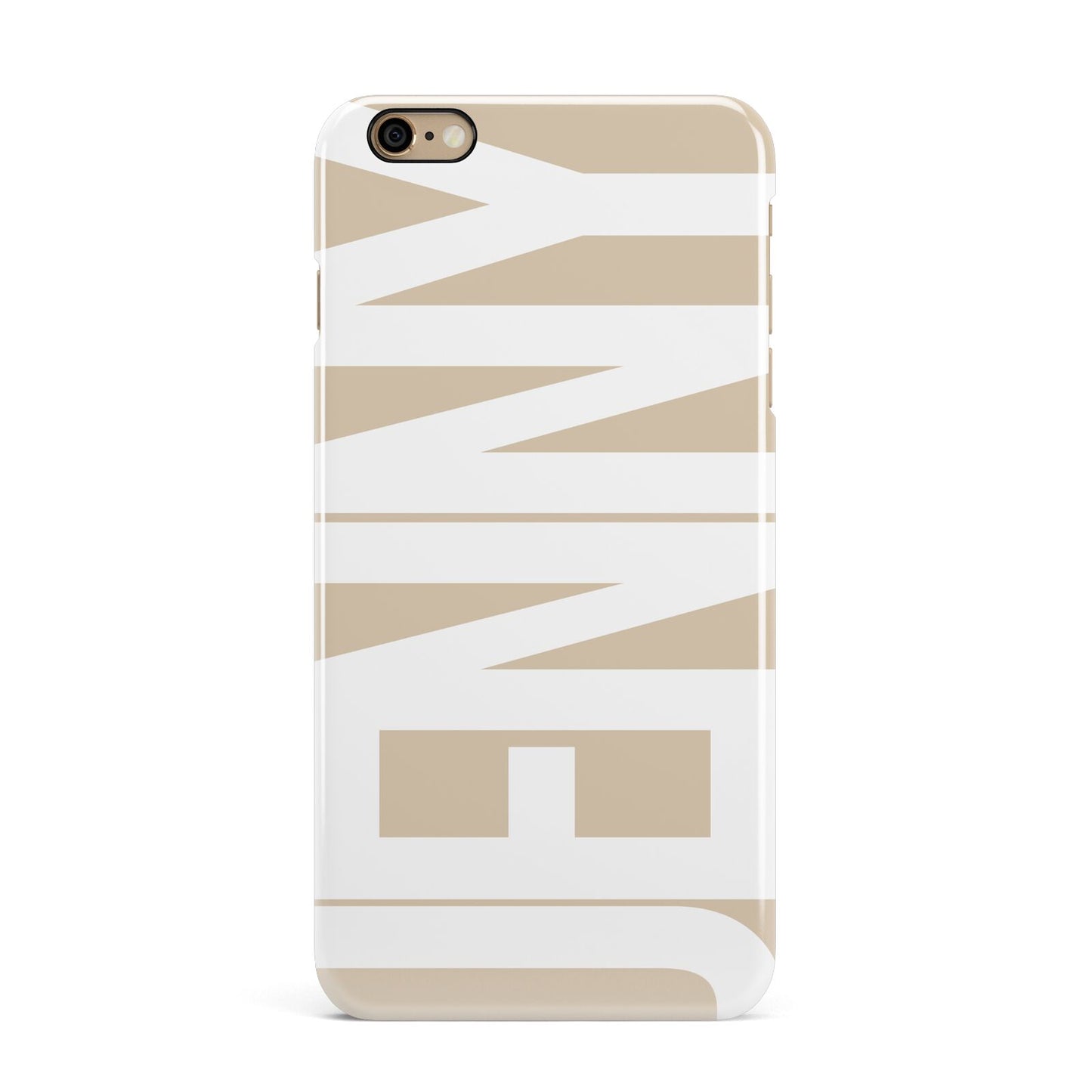 Taupe with Bold White Name iPhone 6 Plus 3D Snap Case on Gold Phone