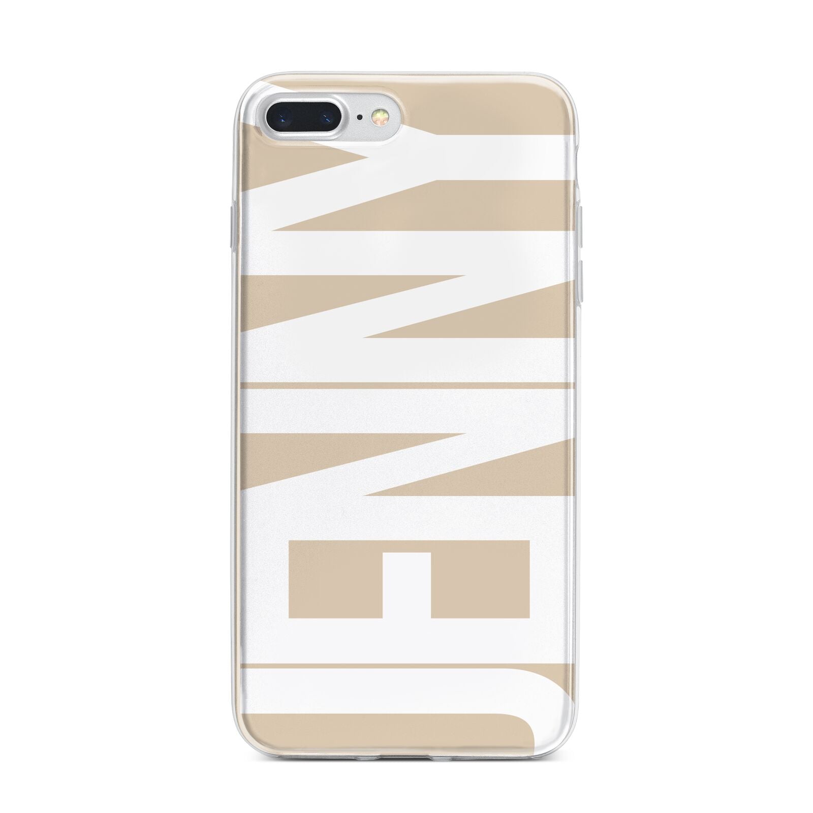 Taupe with Bold White Name iPhone 7 Plus Bumper Case on Silver iPhone