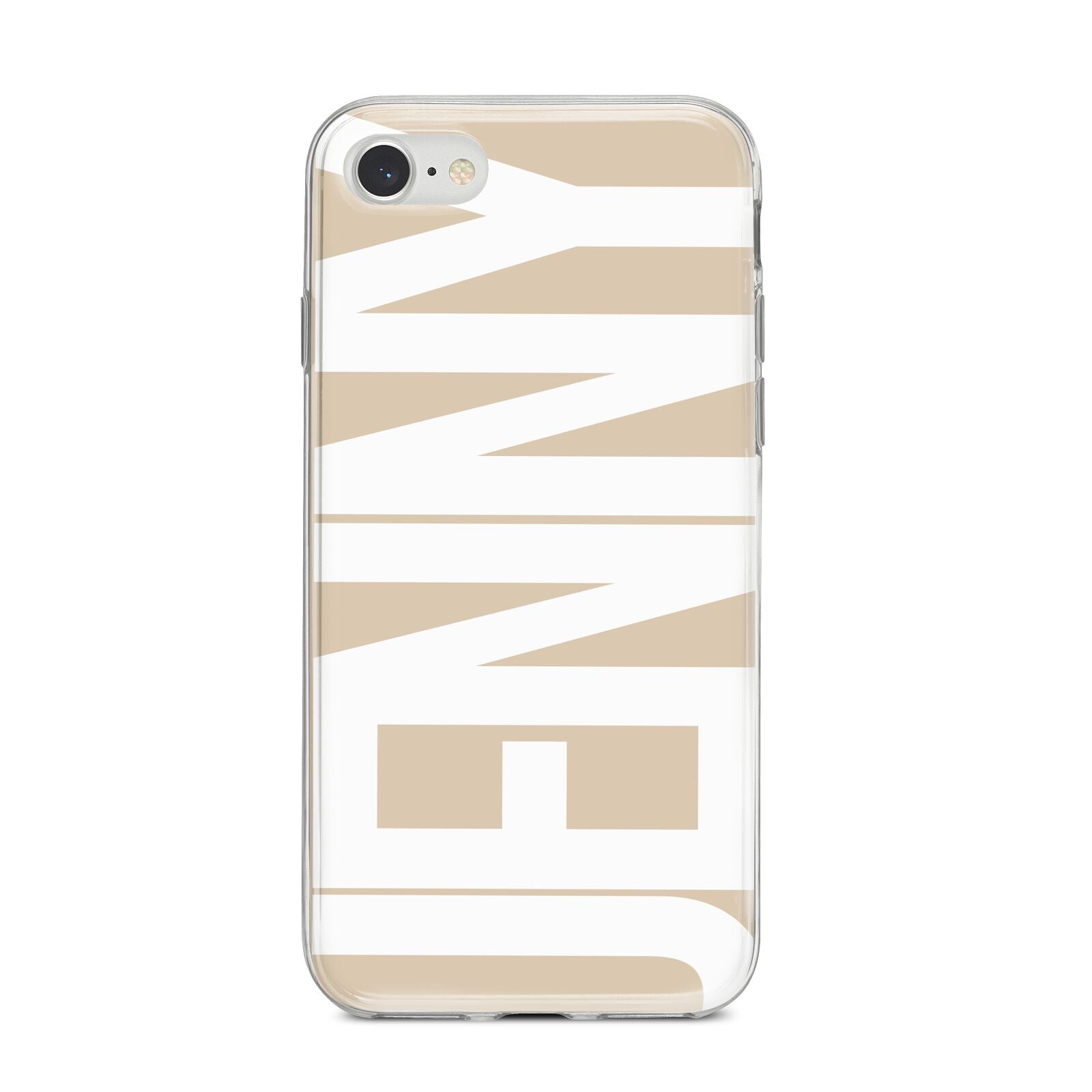 Taupe with Bold White Name iPhone 8 Bumper Case on Silver iPhone