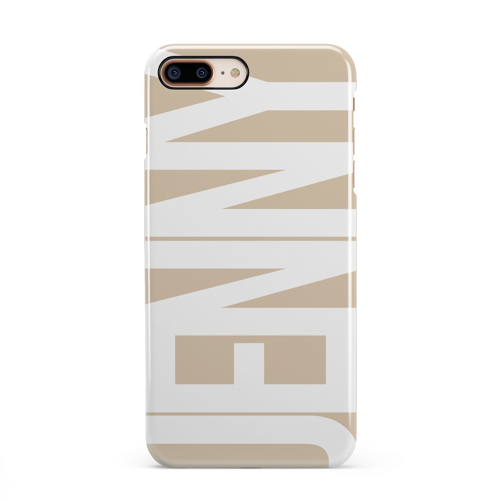 Taupe with Bold White Name iPhone 8 Plus 3D Snap Case on Gold Phone