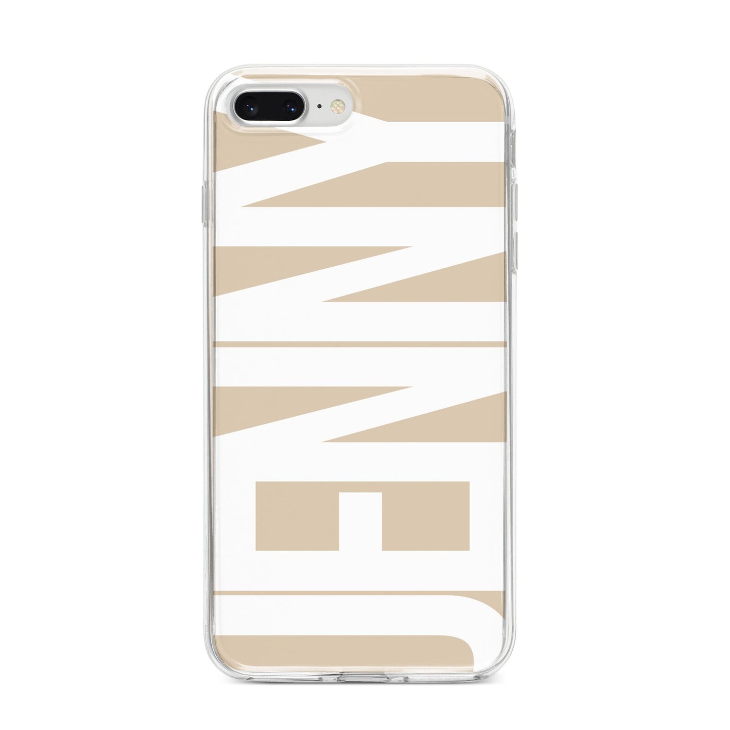 Taupe with Bold White Name iPhone 8 Plus Bumper Case on Silver iPhone