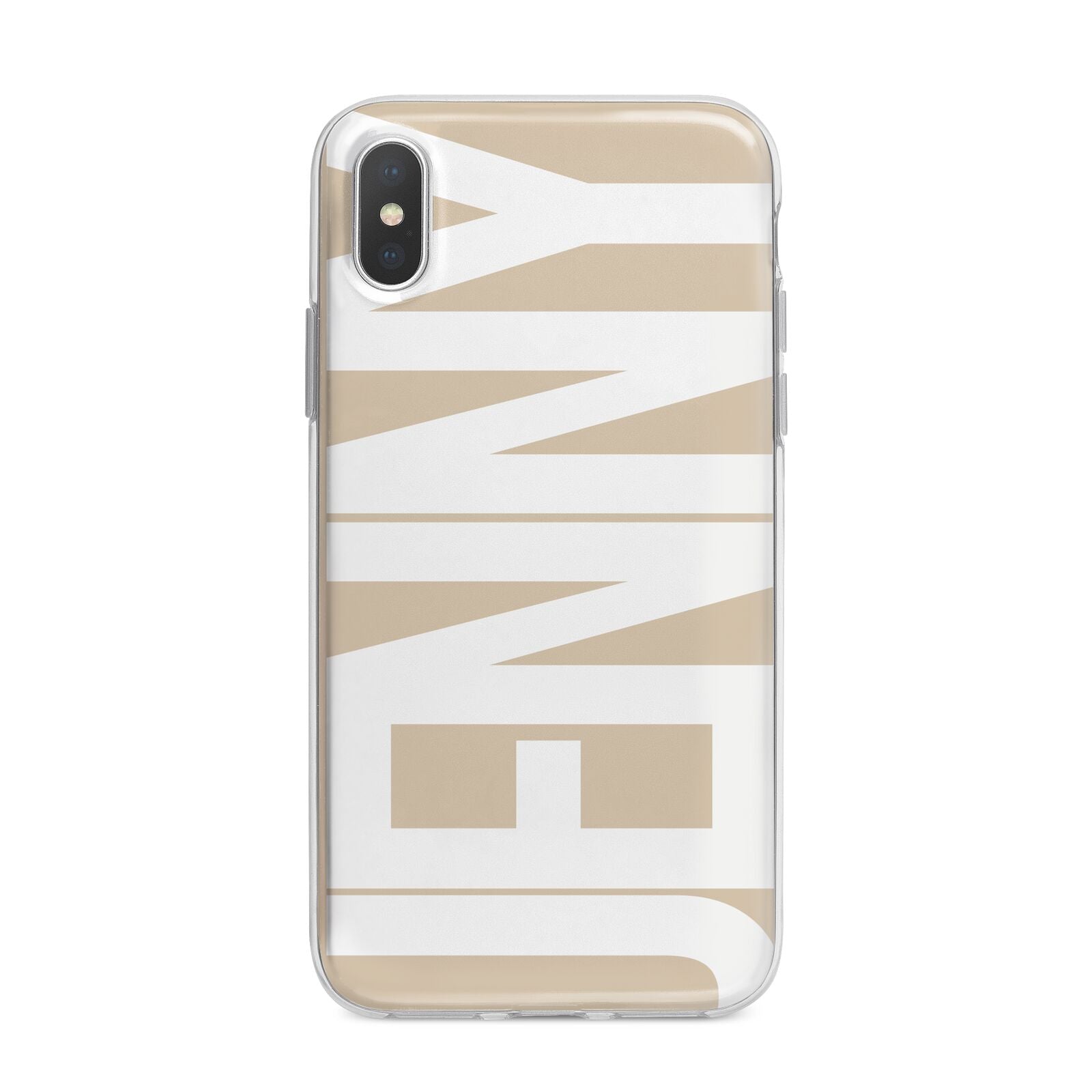 Taupe with Bold White Name iPhone X Bumper Case on Silver iPhone Alternative Image 1